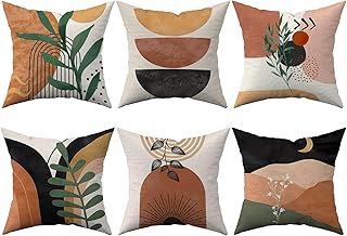 Boho Mid Century Modern Throw Pillow Covers Set of 6, Sun Moon Arch Leav...