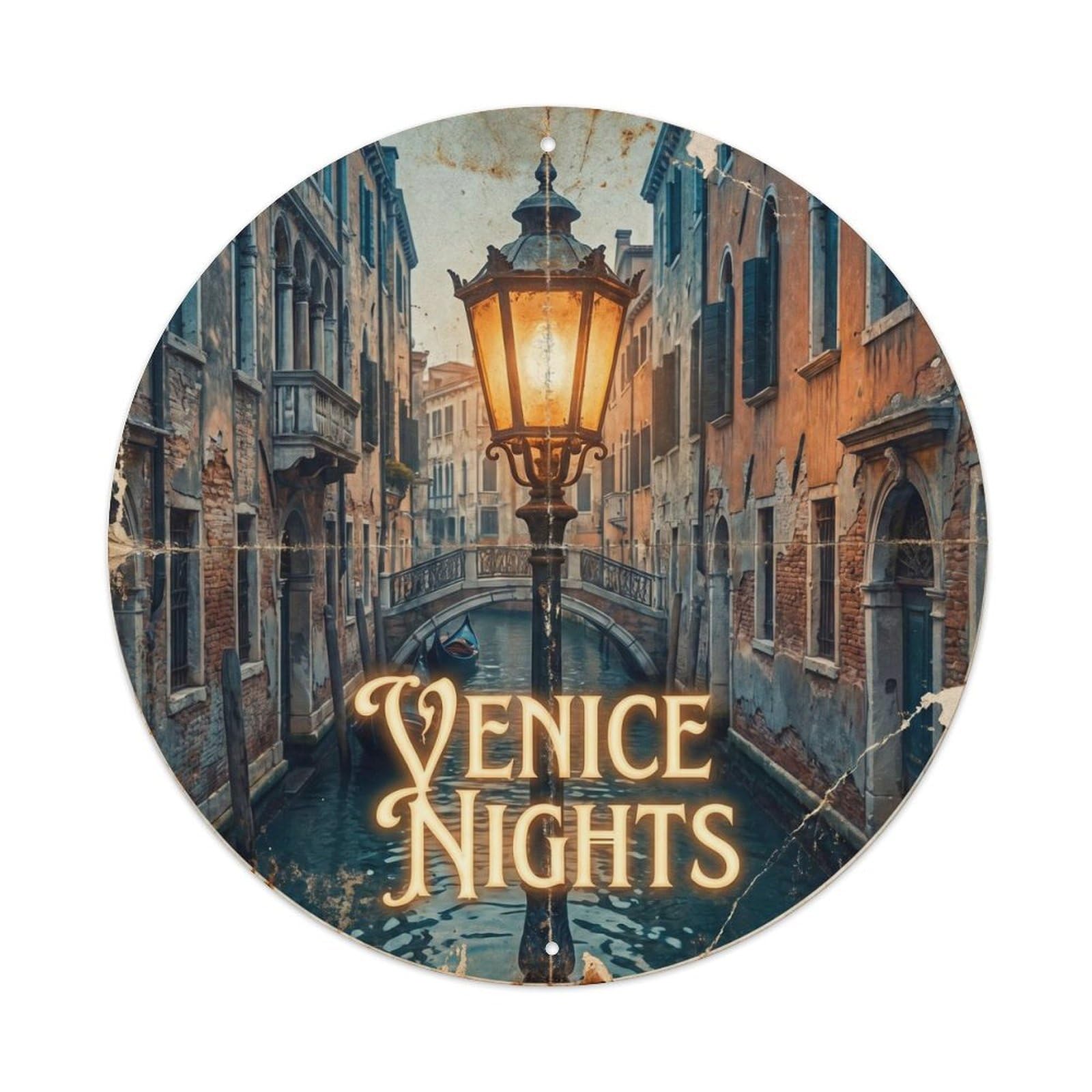 Italian Gondola Venice Canal Classic Waterway Travel Wanderlust Metal Tin Sign Plaque Wall Decor for Cafe, Man Cave, Club Bar, Office, Home Garden Round Metal Poster 8x8Inch