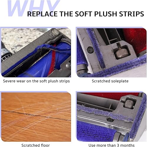 Miniatura 4 de Tira de suela de felpa suave compatible con Dyson V6 V7 V8 V10 V11 V12 V15 DC58 DC59 DC62 DC72 DC74 cabezal de aspirador suela de fieltro piezas de