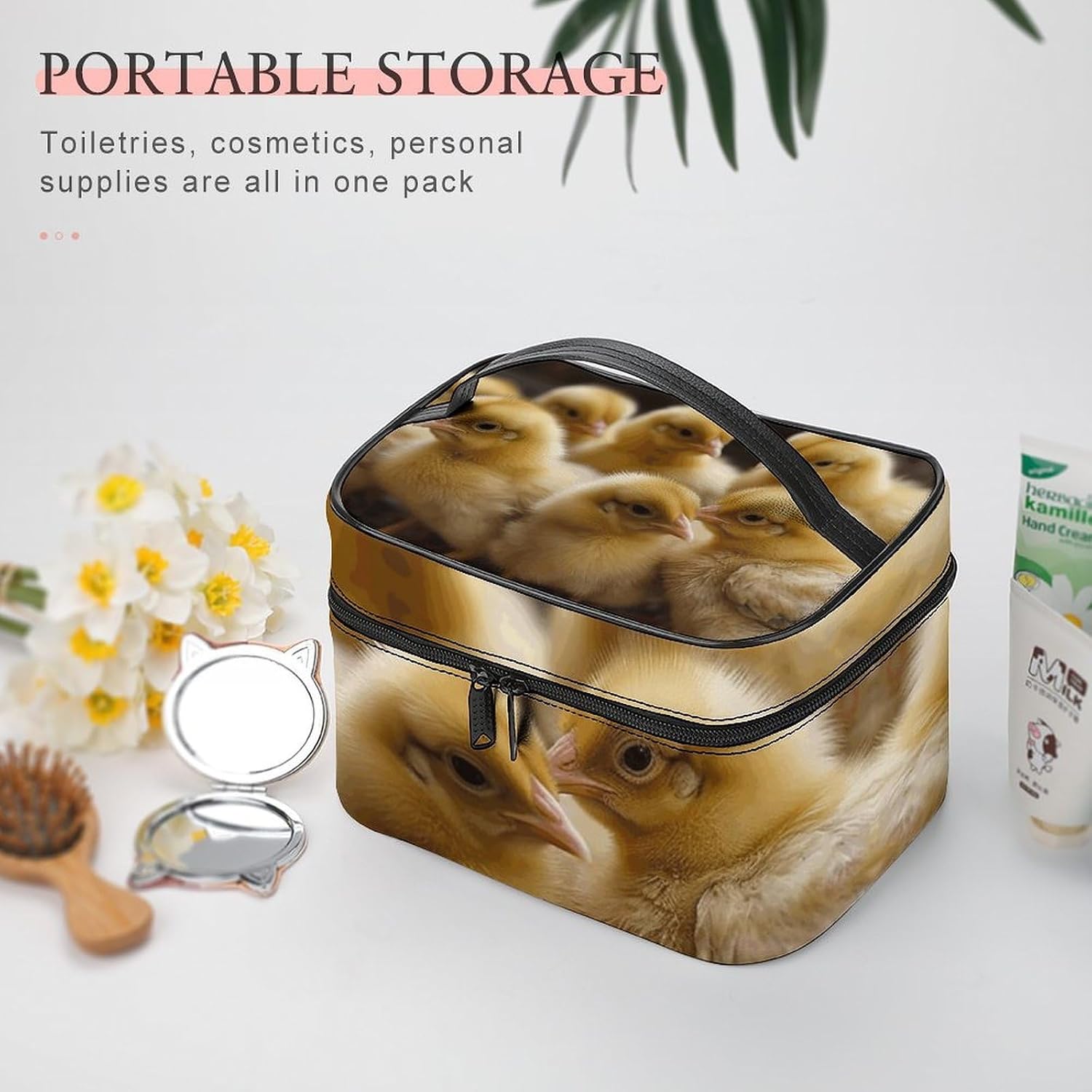 Travel Makeup Bag Portable Large Cosmetic Bag with Handle And Compartment image 5