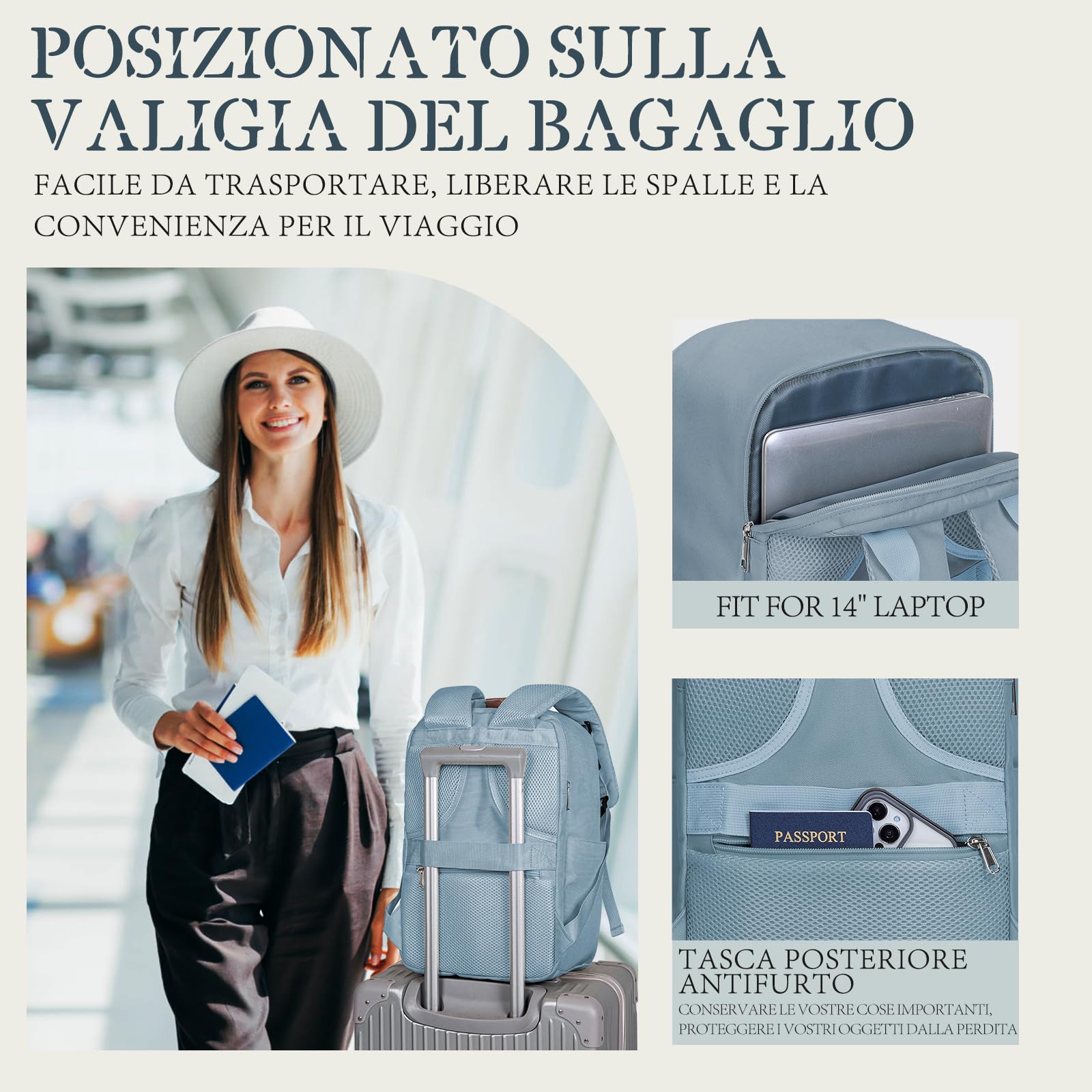 Hayayu Zaino Da Viaggio Per Ryanair 40x30x20, Zaino Viaggio Aereo Bagaglio A Mano Per Wizzair 40x20x30 Donna Uomo Borse Da Cabina Zaini Per Laptop 14 Pollici Con Tasca Antifurto Fibbia Toracica