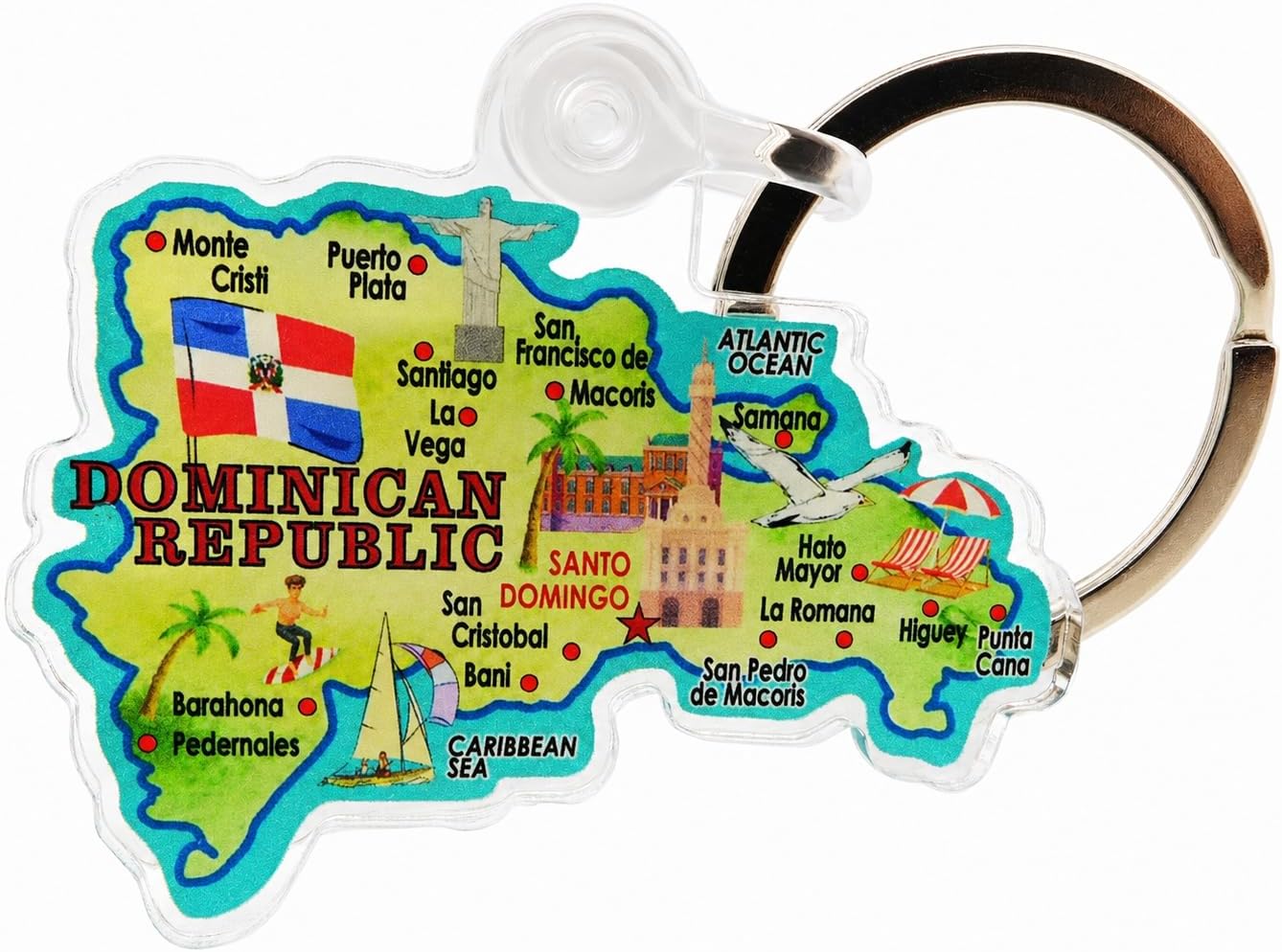 Dominican Republic Map Keychain Acrylic Souvenir Dominicano Key Chain Ring