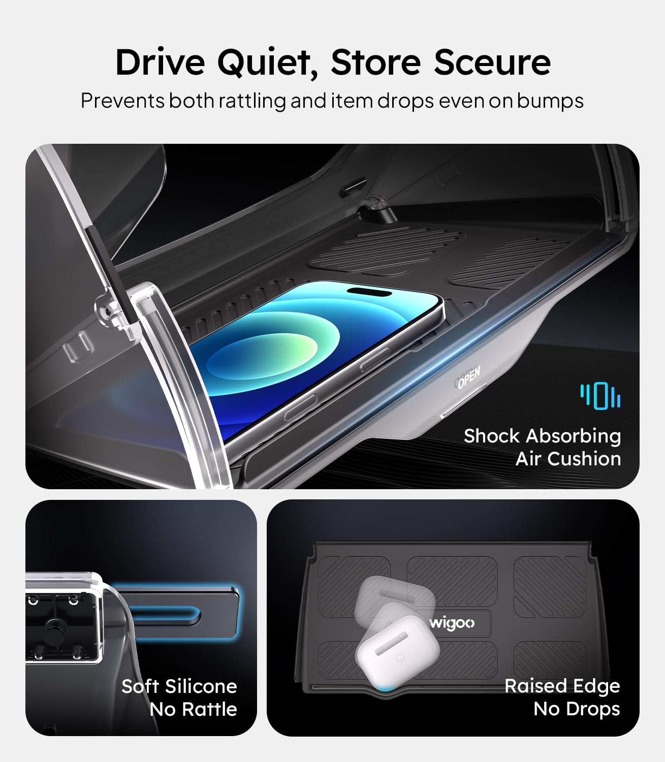 Wigoo Tesla Model Y Juniper Under Screen Storage Box [Hidden Design & Stable Installation] New Model Y Juniper Accessories, Center Console Organizer Tray for Model Y 2019~2026(Fit New Model Y)