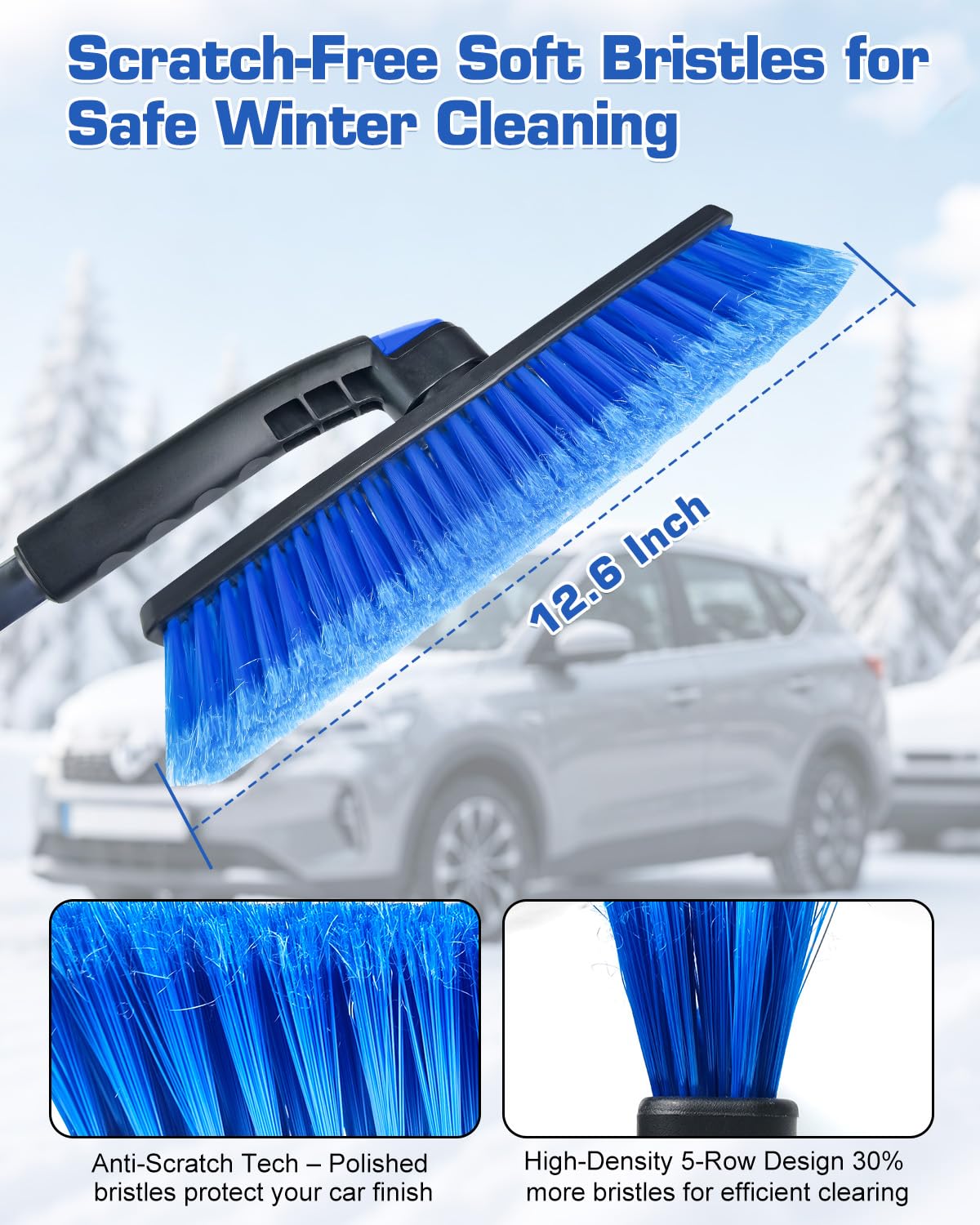 Brosse à neige et grattoir à glace pour pare-brise de voiture, outil de déneigement extensible de 102,9 cm avec tête de brosse pivotante à 360° et poignée ergonomique en mousse pour VUS
