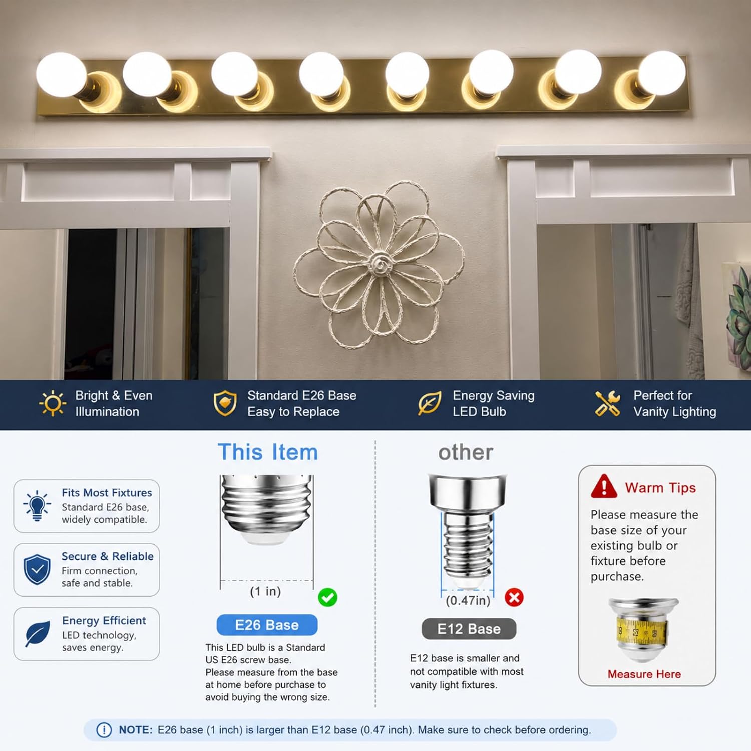 Brtstiun G25 LED Light Bulbs, Round Vanity Light Bulbs for Bathroom, 40W Equivalent, Cool White 4000K, E26 Base Globe Light Bulb, 600LM, Non-Dimmable, 4-Pack