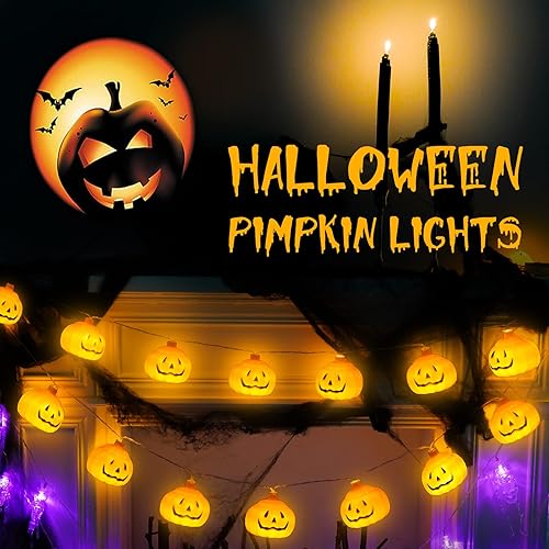 Miniatura 4 de suddus 20 luces LED Gloden para decoración de Halloween, cadena de luces de calabaza de 9.8 pies, funciona con pilas con 8 modos, luces de Halloween