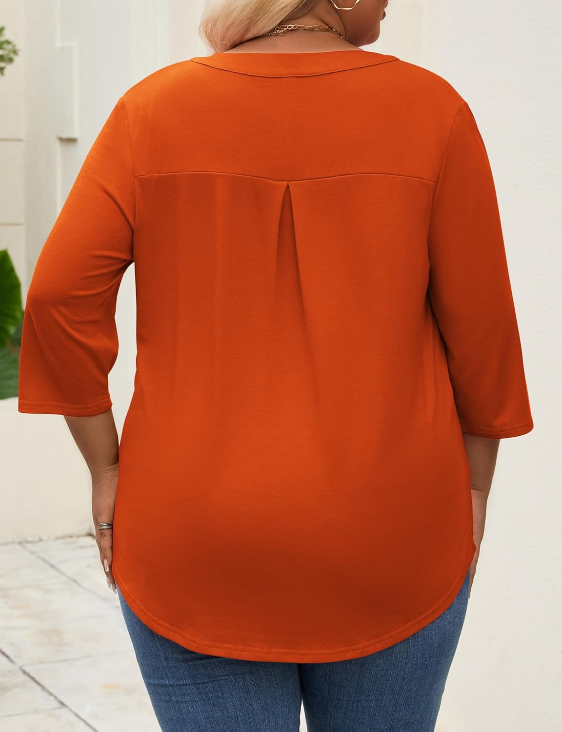 Kancystore Women's Plus Size 3/4 Length Sleeve Tops V Neck Shirts Work Blouses Zipper Spring Tunics XL-5X - Image 6