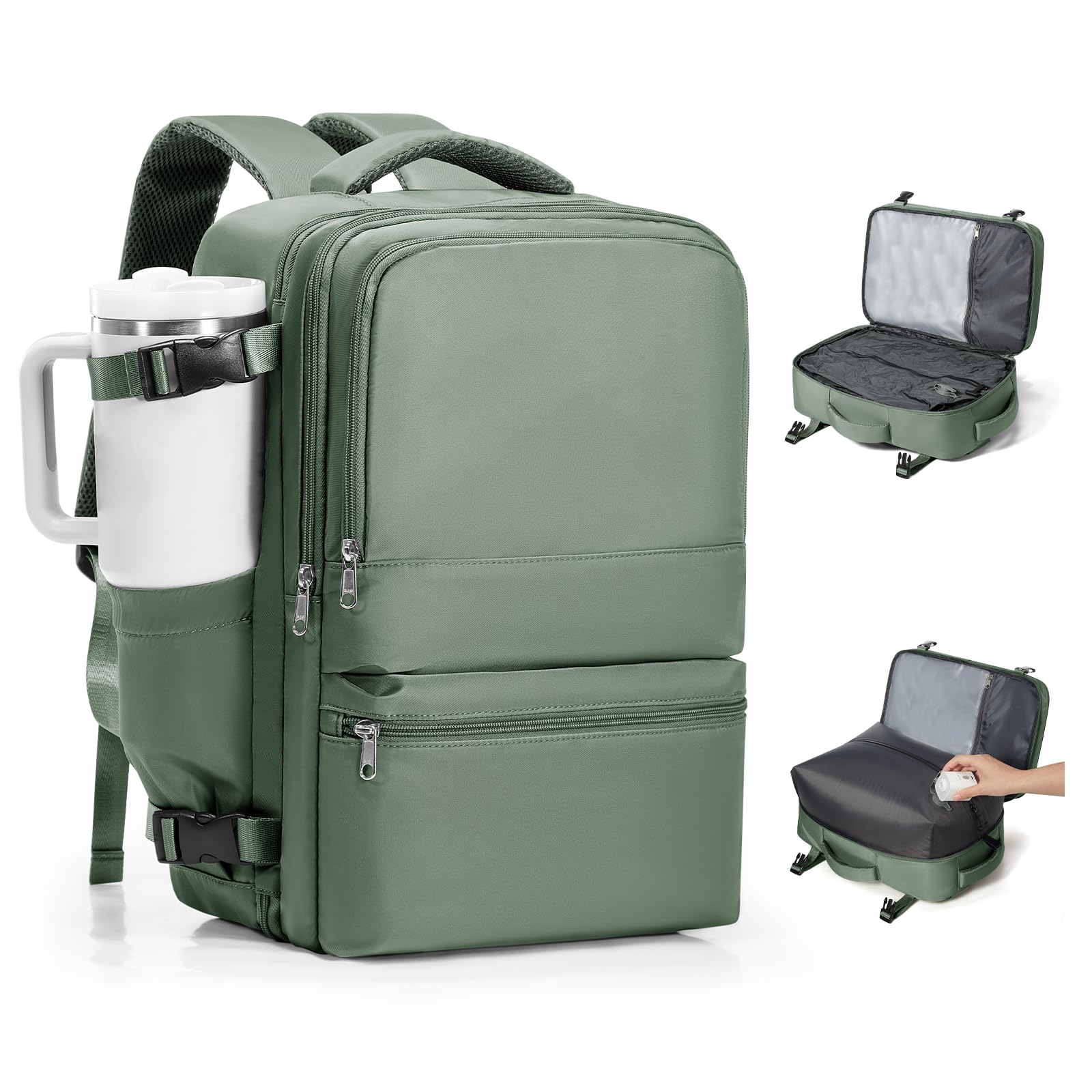 Mochila Viaje Cabina Avion 40x30x20 Al Vacio con Bomba Mochila Ryanair Cabina 40x30x20 Compresible Al Vacio Mochilas De Viaje para Avion Hombre Mujer Verde