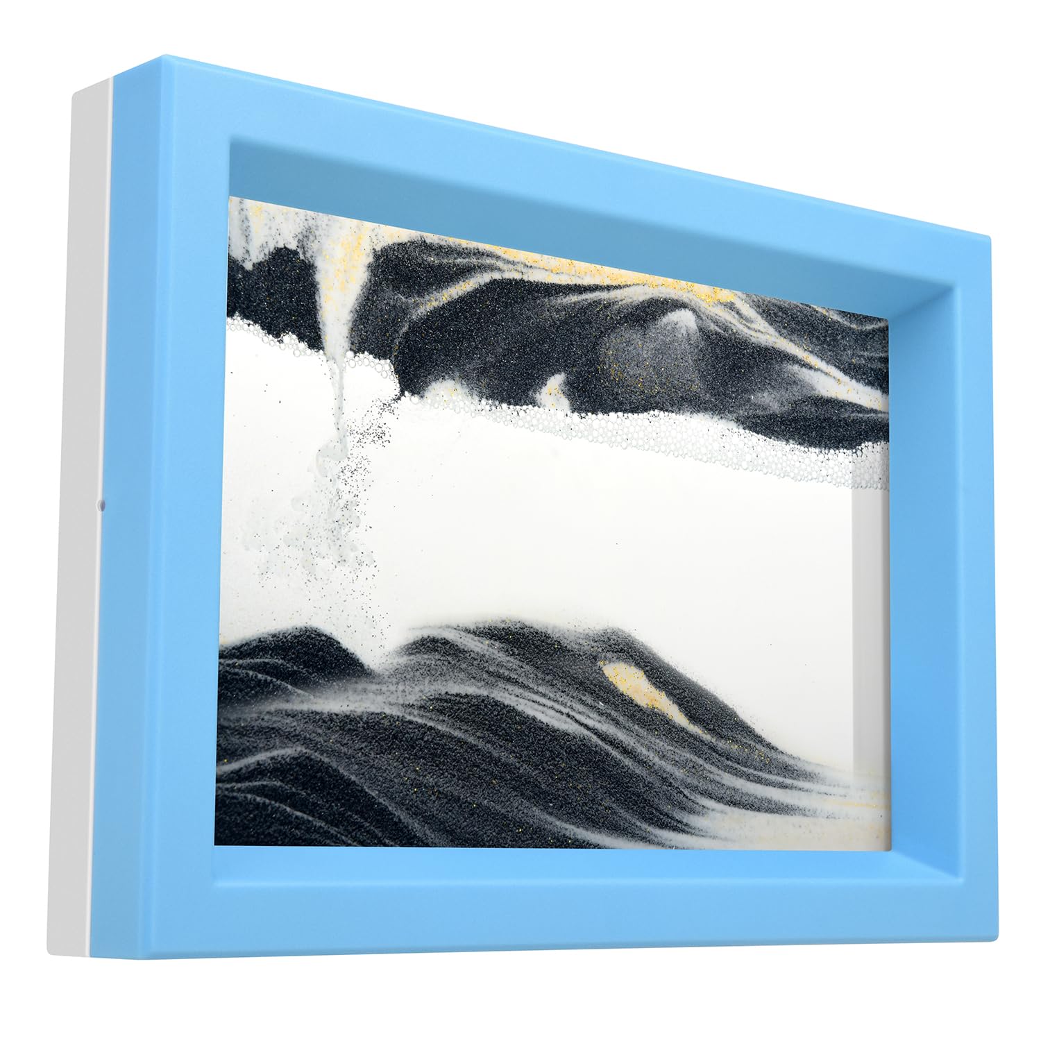 whimsyyy Moving Sand Art Liquid Motion Bubbler Flowing Sand Art Picture Desktop Sensory Calming Fidget Toy Voted Best Gift!(Ocean Heart) (Black)