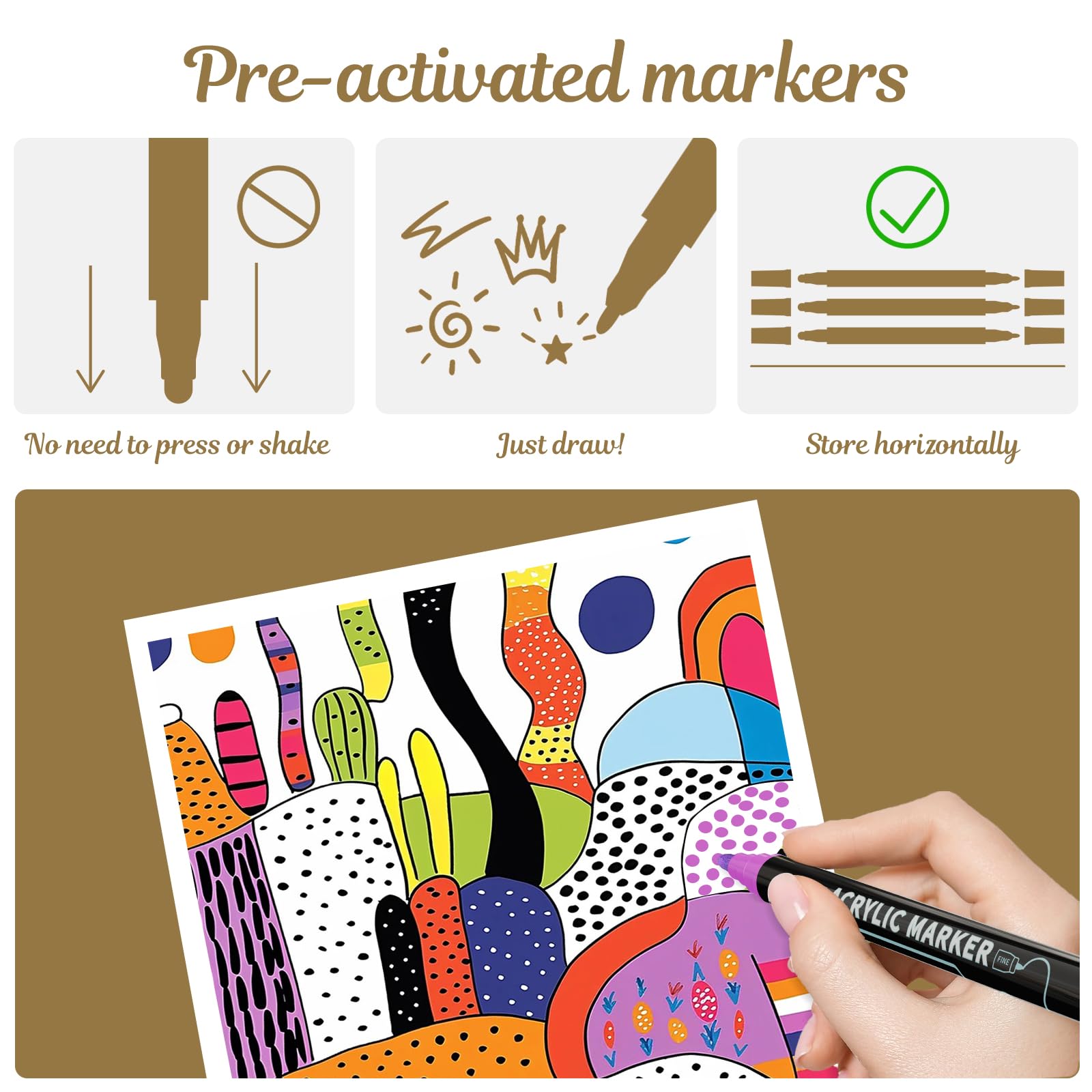 30 Color Acrylic Paint Markers - Dual Tip Pens -5
