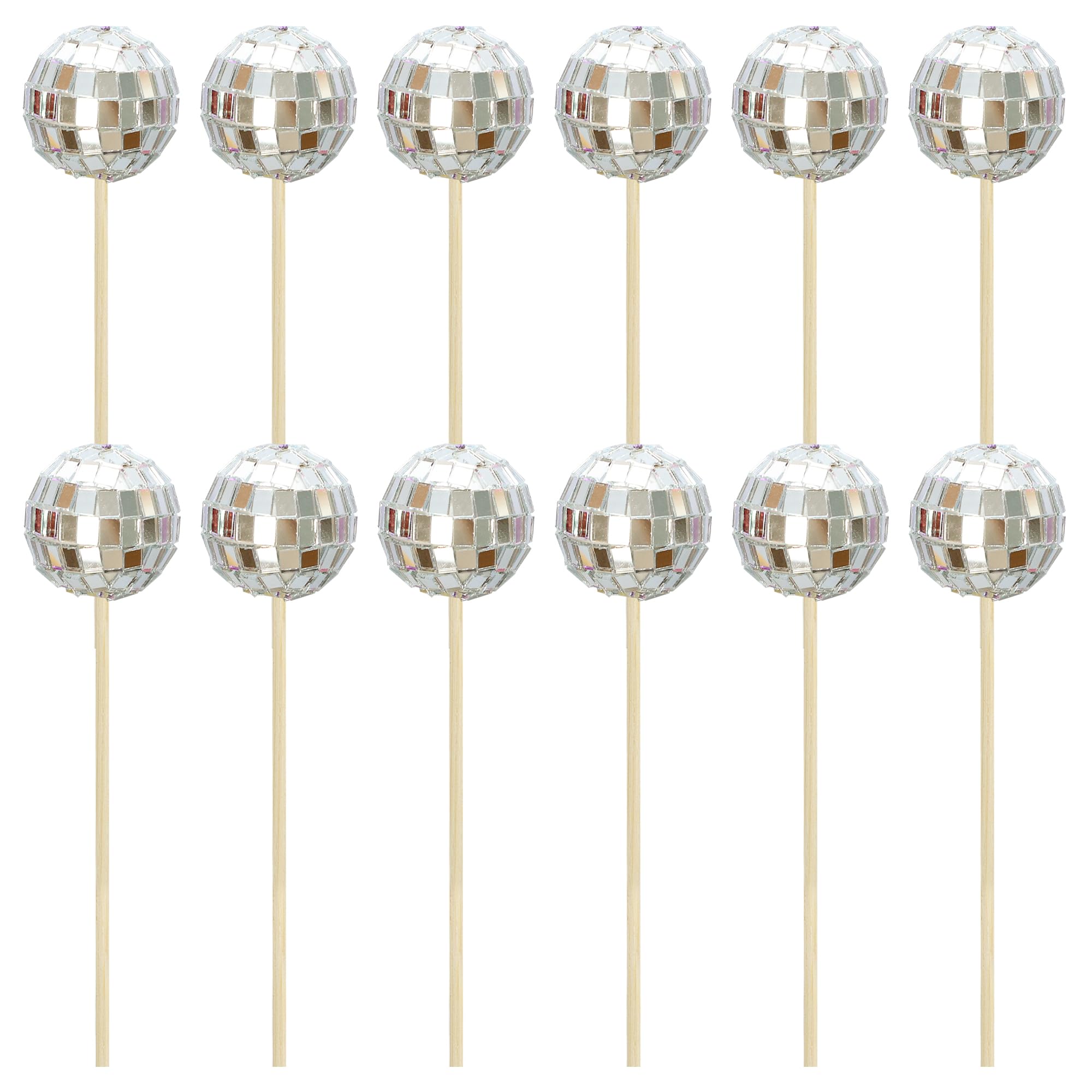 Ephlyn 24 Pcs Cupcake Toppers - Mini Disco Balls & Cupcate Picks - Disco & 70s Party Decorations, Silver - Image 3