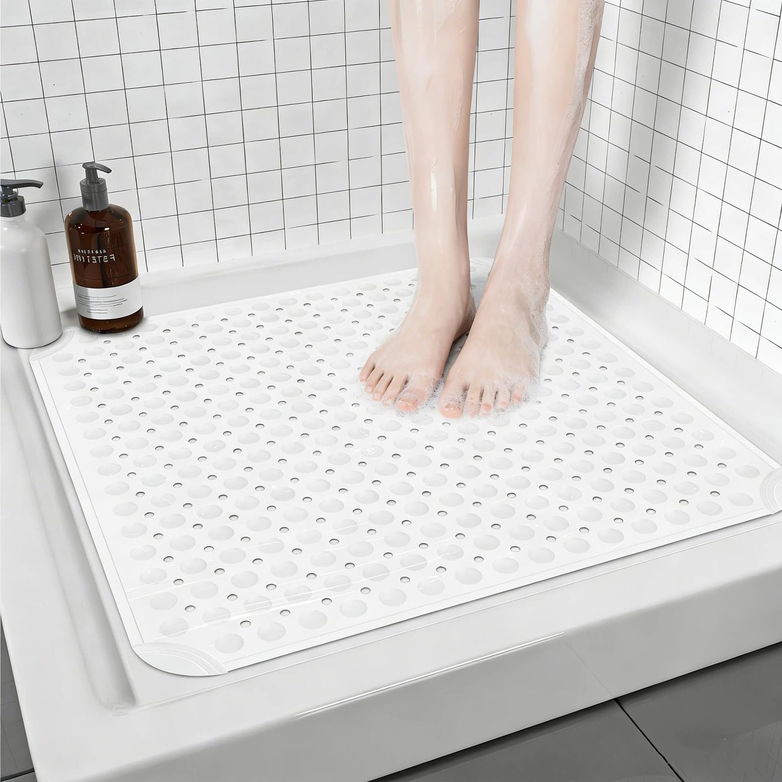 Tappetino Doccia Antiscivolo 80x80cm, Morbido Inserto Doccia in TPE Con Fori di Drenaggio e Ventose, Lavabile in Lavatrice, per Sale Massaggi, Docce, Vasca Bagno