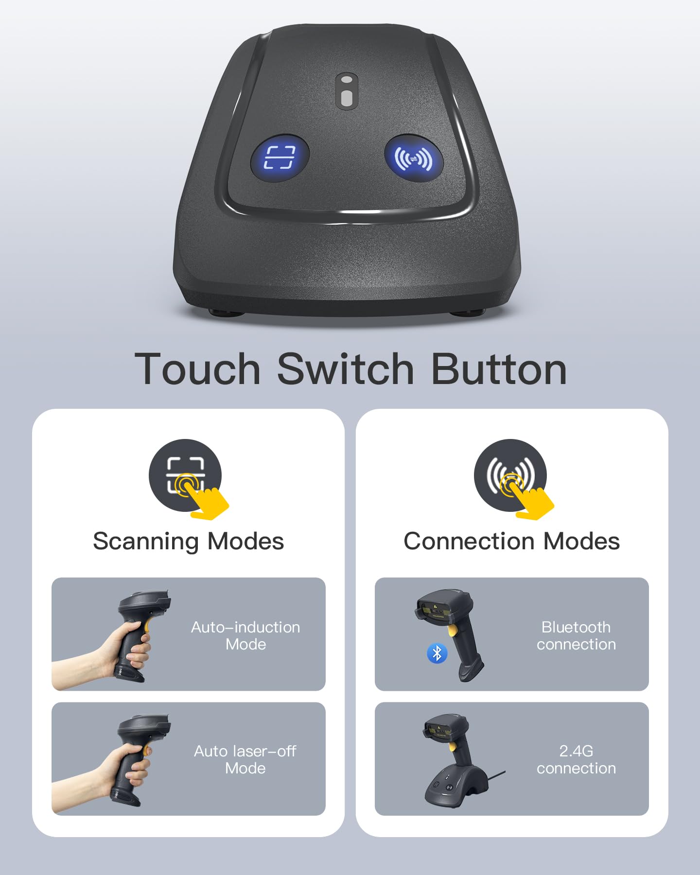 Inateck Kabelloser Barcode Scanner QR Code Scanner 1D 2D Bluetooth 2.4G USB 3-in-1 Kompatibel Windows iOS Android Mac Linux