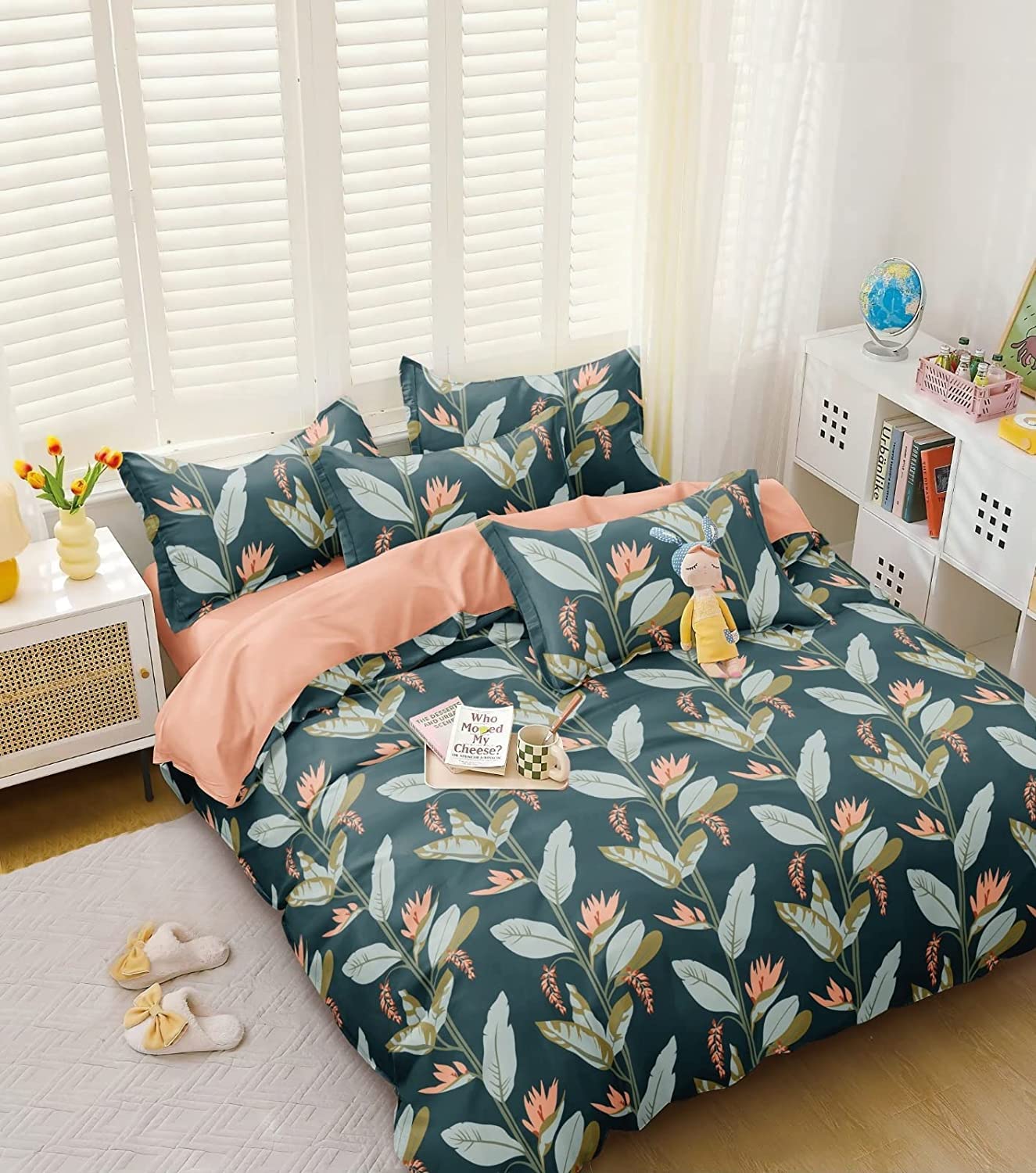 THE HOME STYLE Supersoft Cotton King Size Printed Flat Double Bedsheet wih 2 Pillow Cover II 300 TC, 90"x100" Inch (King, Forest Green)