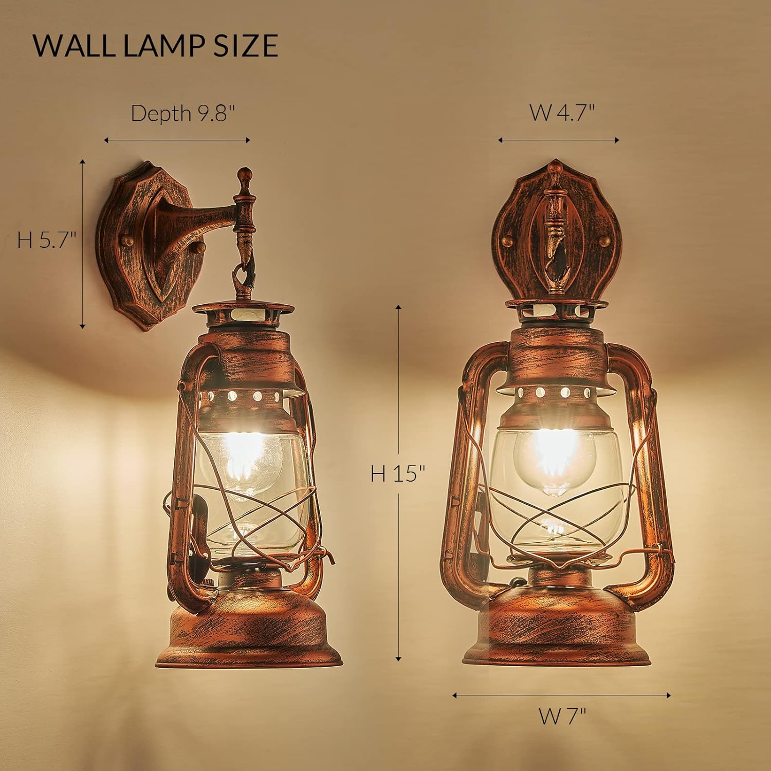 NOXARTE Rustic Wall Sconce Lighting Lantern Mounted Light with Glass Lampshade for Hallway Farmhouse Loft W7 x H15