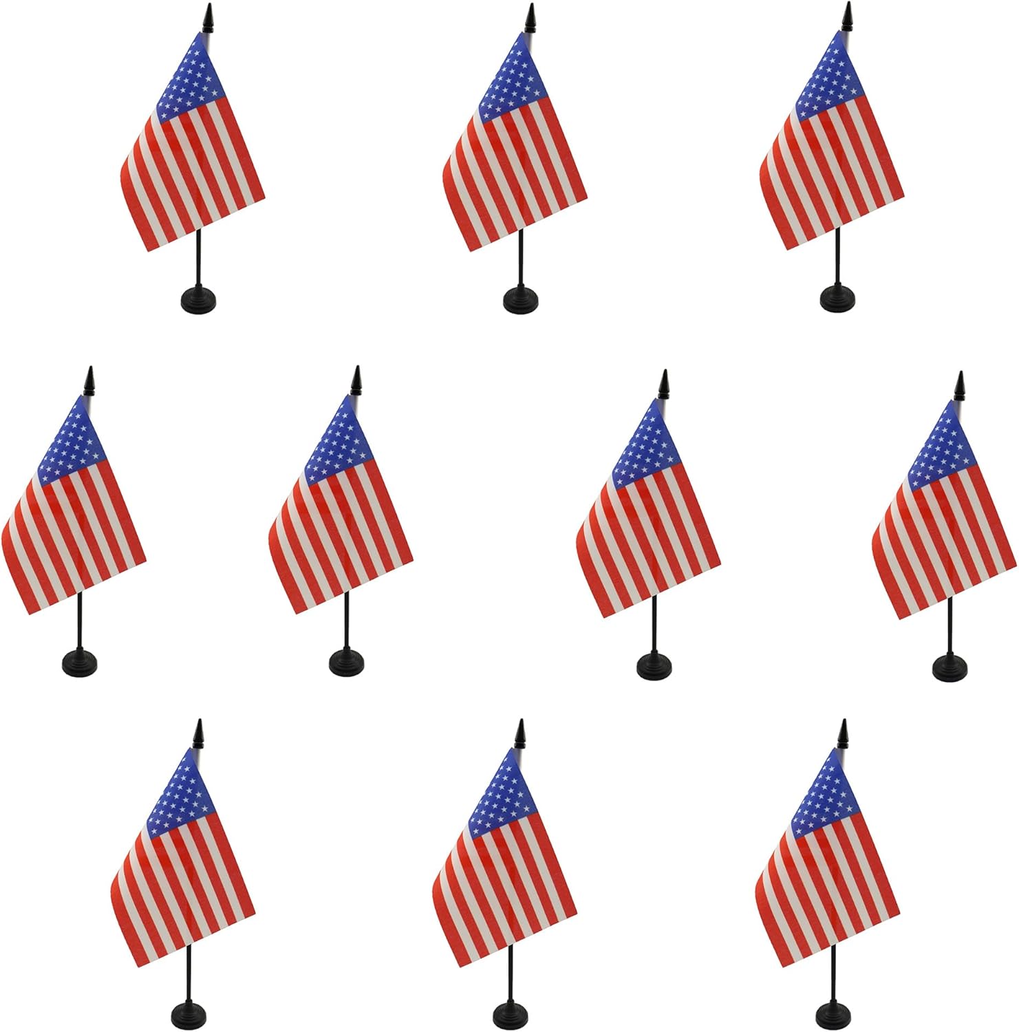 AZ FLAG Set of 10 USA Table Flags – 15 x 10 cm – 10 Mini American Flags – Office USA 100% Polyester with 25 cm Pole and Black Plastic Base