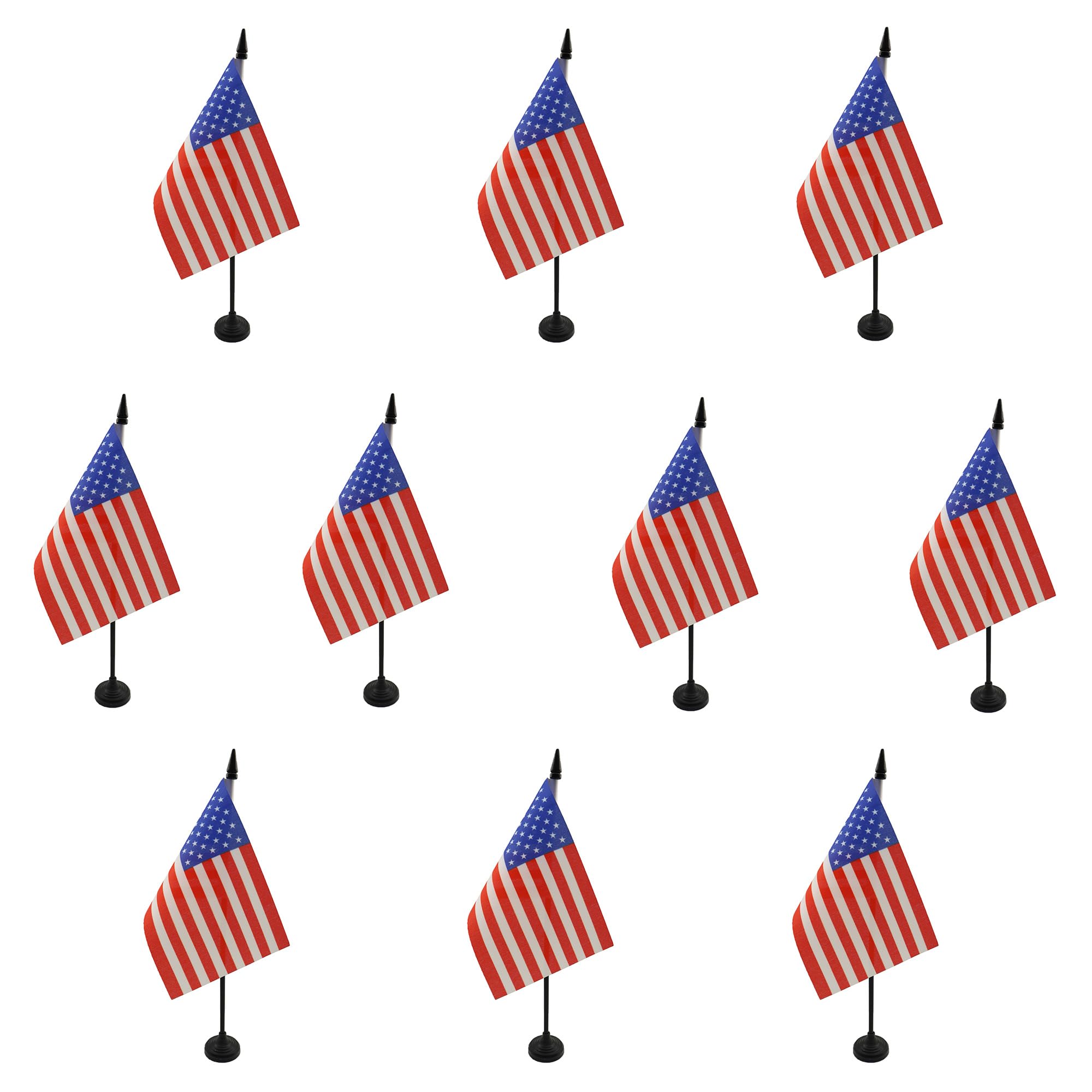 AZ FLAG - Set of 10 United States Table Flag 4'' x 6'' - 10 Small American Office Flags 100% Polyester 15 x 10 cm - Mini Desk Flag with 10'' Pole and Black Plastic Base