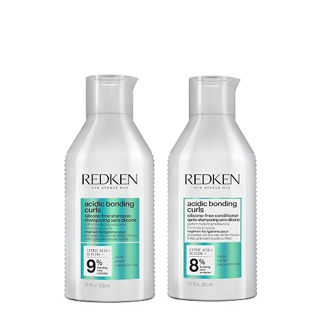 مجموعة شامبو وبلسم REDKEN Acidic Bonding Curls للشعر المجعد والمتعرج - Curl Control + Definition، مع حمض الستريك وزيت الأفوكادو وزبدة الشيا، خالية من السيليكون، 33.8 أونصة سائلة (عبوة من قطعتين)