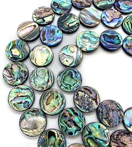 Miniatura 4 de ABCGEMS - Cuentas de concha de abulón de Nueva Zelanda con calidad de gema (nácar más grueso y matriz iridiscente mucho más oscura que el abulón