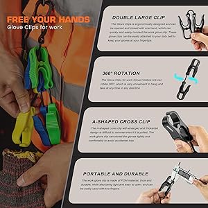 BOZZYS Glove Clips for Work 6-Pack | Z-Shaped Clips for Tool Belts & Hard Hats | Construction Gloves Anti-drop Keeper