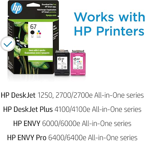 Miniatura 3 de Cartuchos de tinta originales HP 67 negrotricolor 2 unidades paquete de 1  Funciona con HP DeskJet 1255 2700 4100 Series HP ENVY 6000 6400 Series