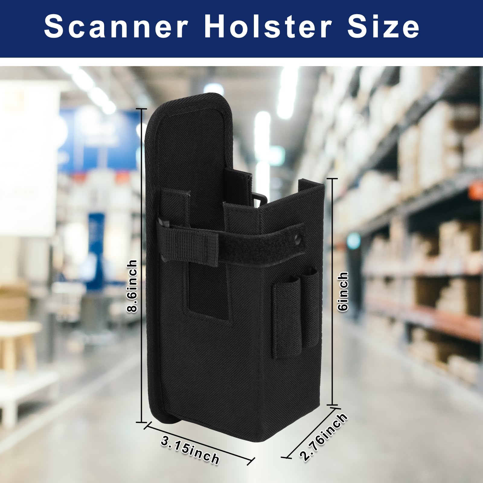 Barcode Scanner Holster, Universal Scanner Holster Pouch for Gun Grip Mobile Computers, Handheld Bar Code Scanners, Belt Loop & Clip Attachment Fits for Zebra Scanner MC3300/3200/3100/3000 (Black) — view 2