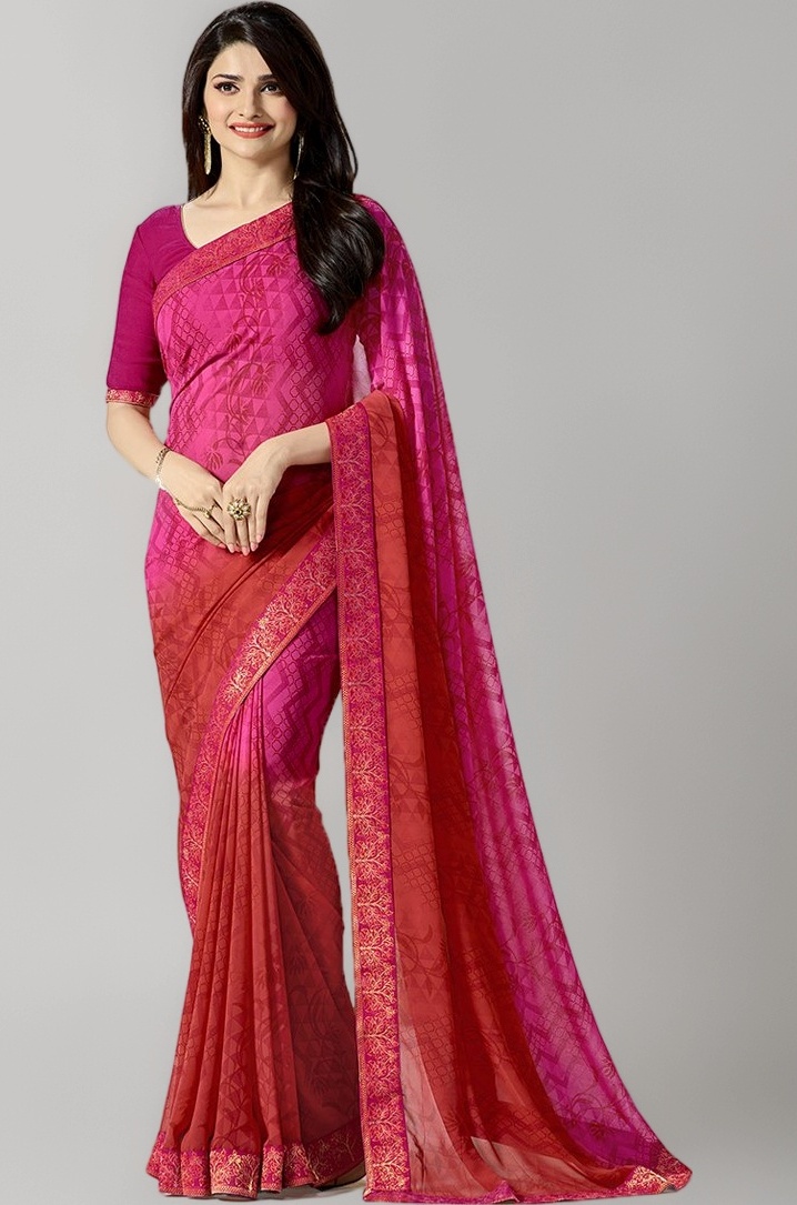 Women's Latest Stylish Fancy Georgette Printed Saree For Women With Jacquard Border & Blouse (Multicolored)