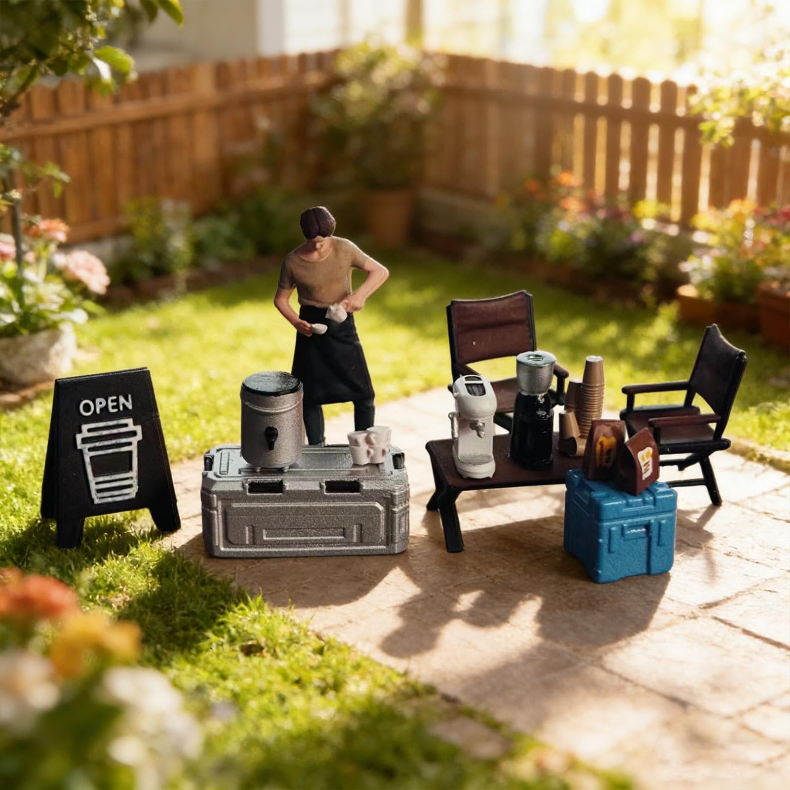 Set di Bancarelle in 1/64, Modello Realistico di Scena del caffè, Miniature di Personaggi per Giochi di Ruolo.
