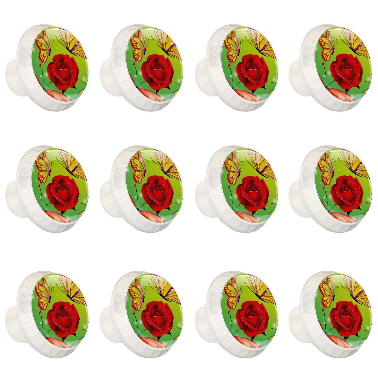 Boutons de commode de printemps papillon rose rouge pour relooker les meubles de chambre