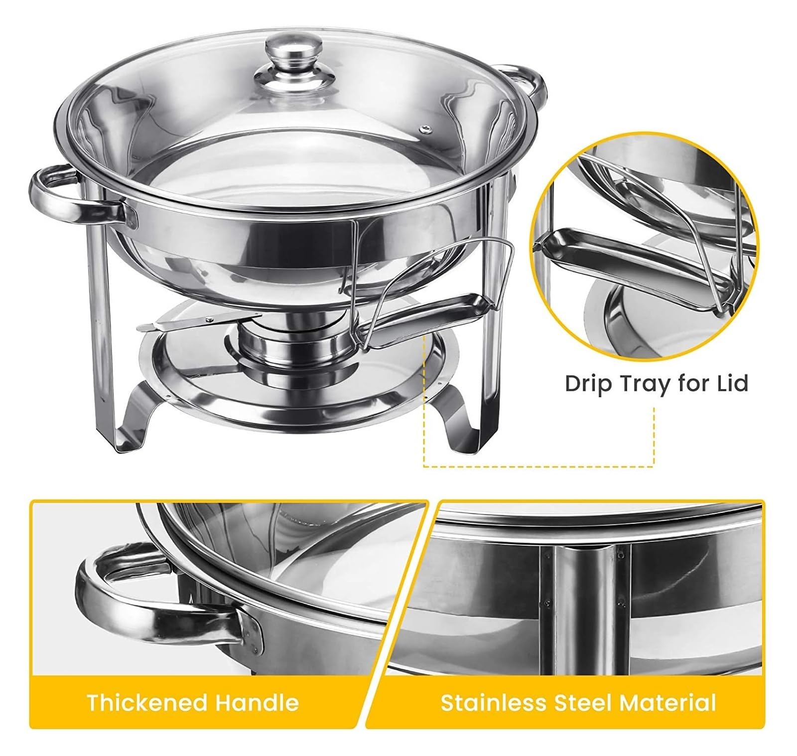 Set De Buffet For Catering Acero Inoxidable: Calentador Alimentos, Bandeja For, Agua, Soporte For Combustible Y Tapa For Mantener La Comida Caliente RetencióN Del Calor De Larga DuracióN