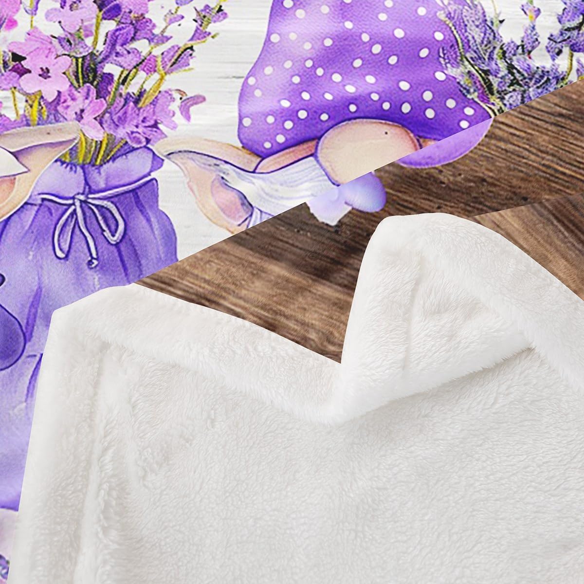 Manfei Cute Gnomes Throw Blanket Purple Vine Flower Butterfly Blanket for Couch Sofa, Lavender Bouquet Bed Blanket for Kids Boys Girls, Soft and Breathable Fleece Blanket(90 x 90 Inches)