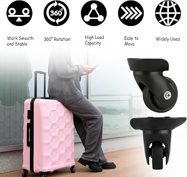 4Pcs Luggage Replacement Wheels, 45x18mm Universal Suitcase Wheels, Rubber Replacement Trolley Swivel Caster, Luggage Cart Wheels, Suitcase Repair Kit with Bearings