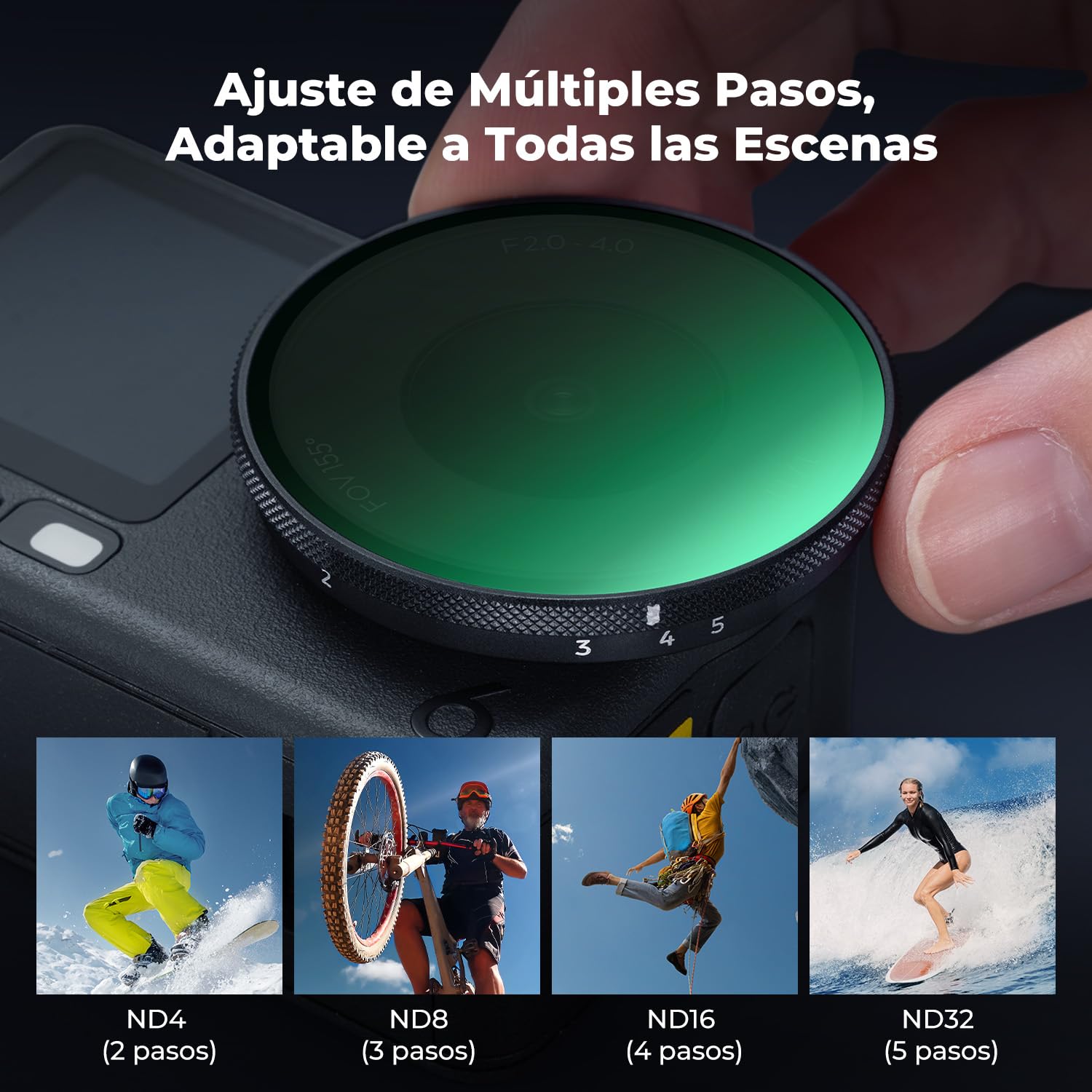 K&F CONCEPT Filtro Variable ND4-32 Snap On Compatible con dji Osmo Action 6, Filtro Densidad Neutra de Paradas limitadas, Accesorio para cámara de acción con Vidrio HD Multicapa