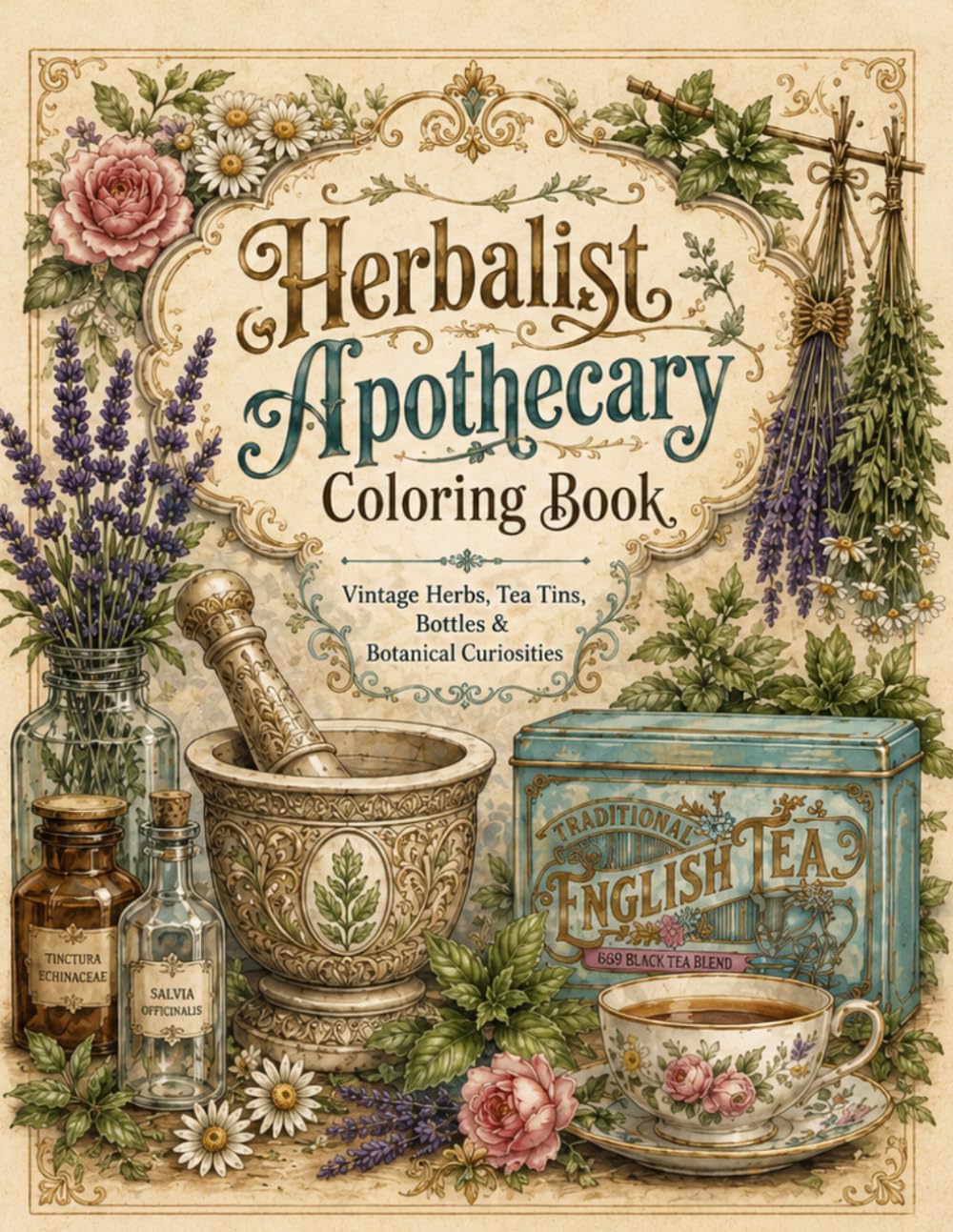 The Apothecary Herb Coloring Book: Vintage Botanical Coloring Pages with Herbs, Remedies, Labels, and Herbalist Designs