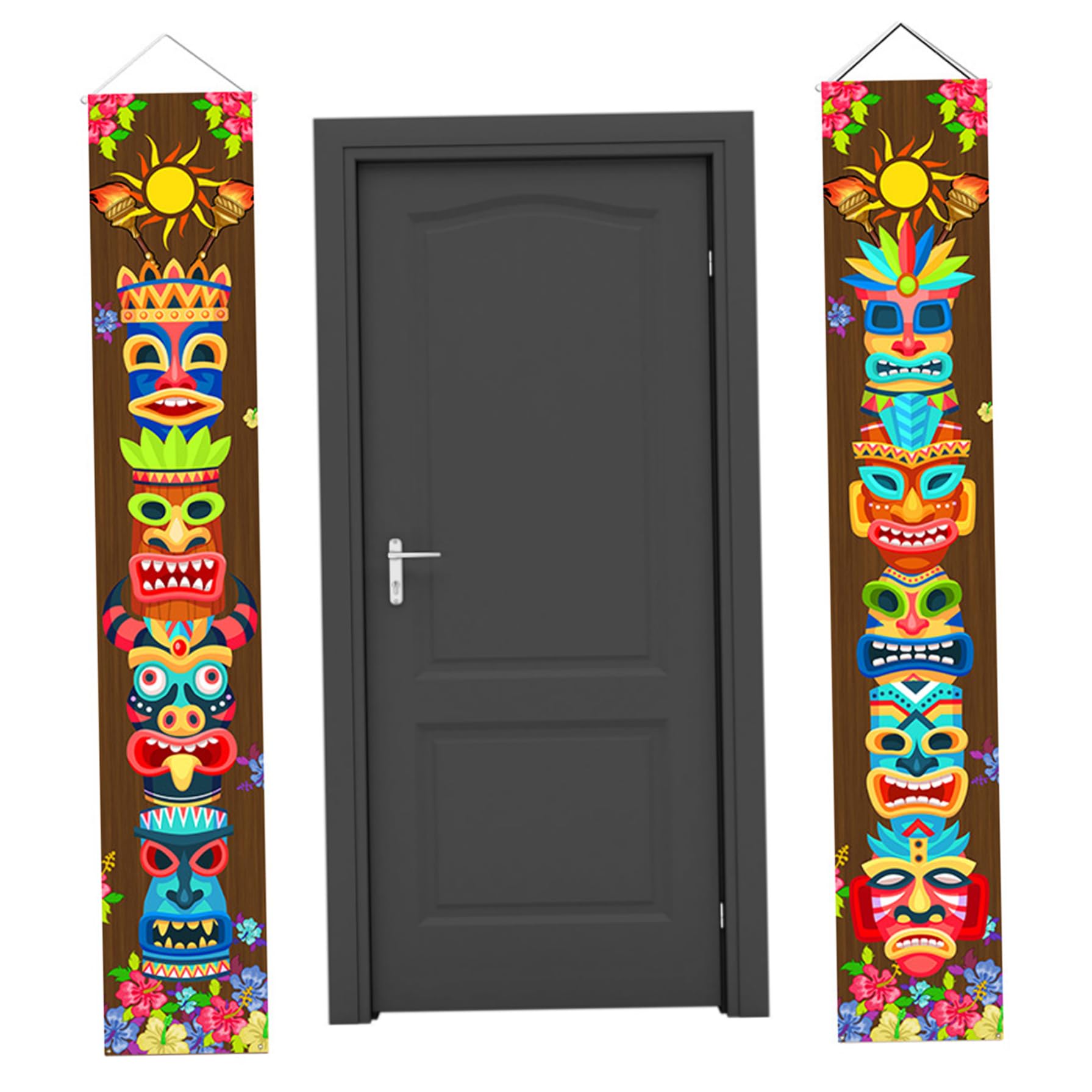 tropical party decorations, Hawaiian Party Decorations Tiki Luau Banner Tropical Door Sign for Aloha Moana Birthday Style 1
