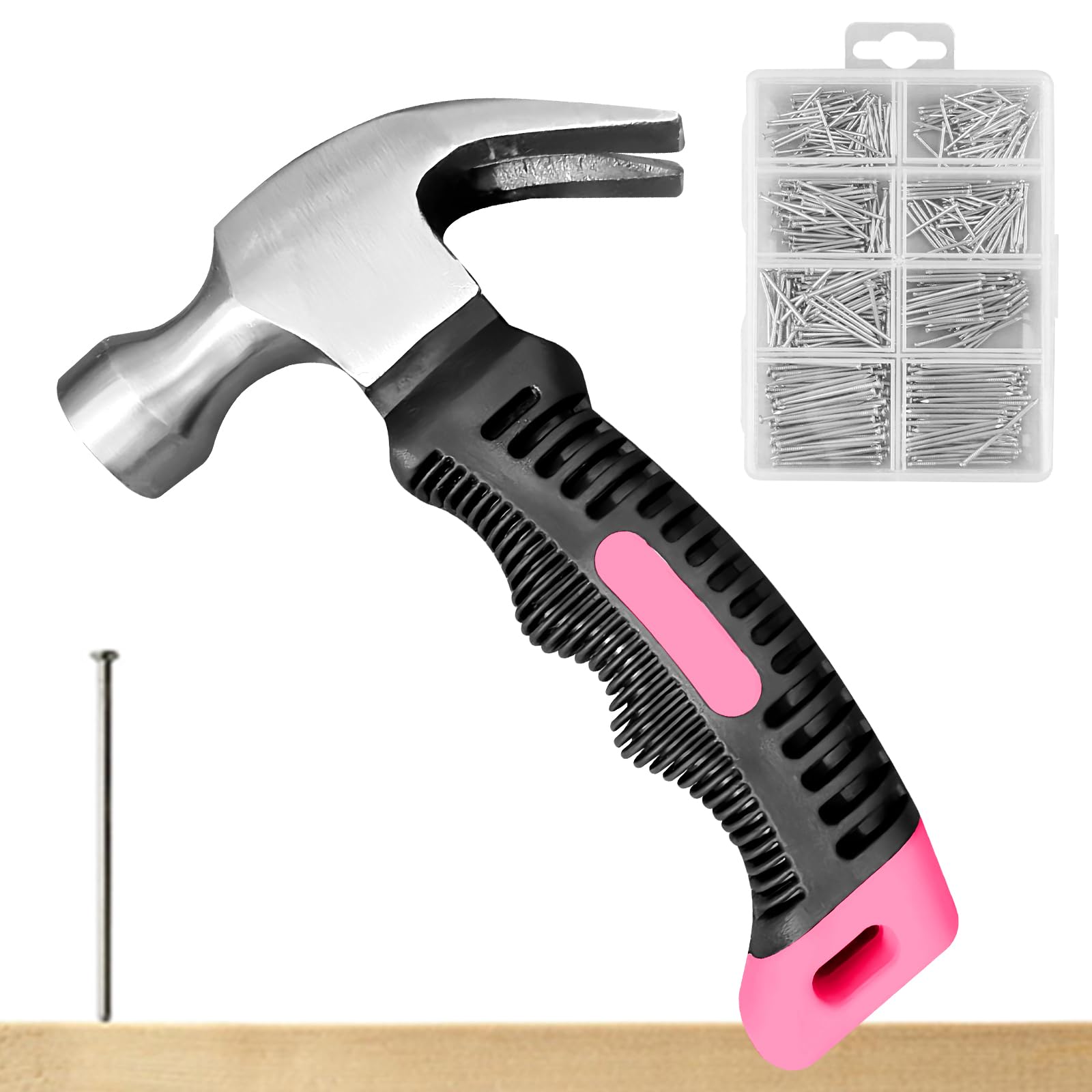 Martello da carpentiere 560, piccolo set di chiodi, mini martello con chiodi hardware, piccolo martello da carpentiere con manico antiscivolo per fai da te, lavori di legno, campeggio