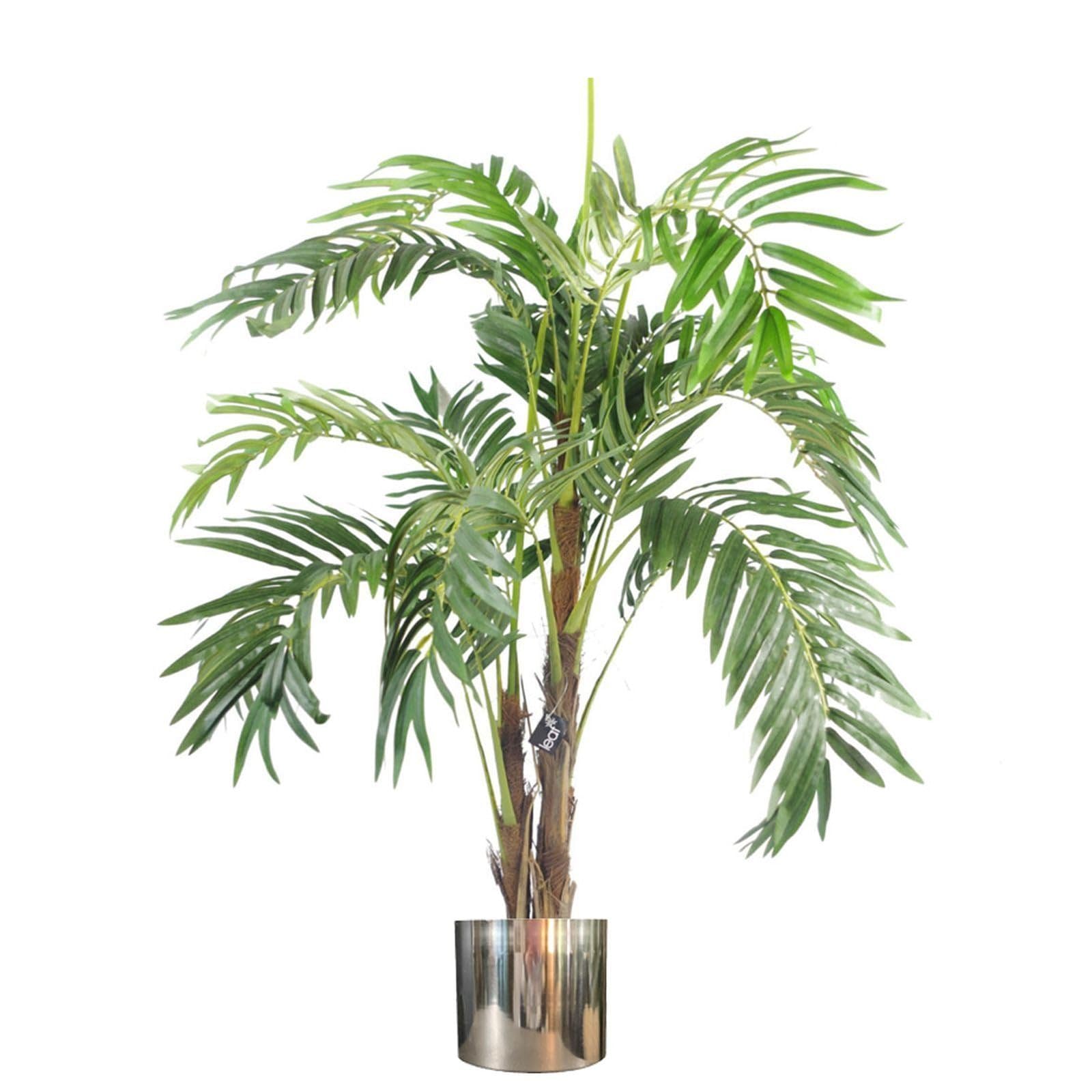 Leaf Artificial Palm Tree 120cm - Green - Premium Quality - Includes Silver Metal Planter