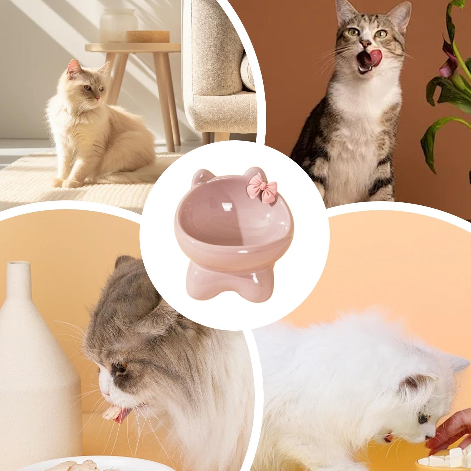 Cuenco Elevado para Gatos de cerámica, Alto Inclinado para Perros, para Mascotas a Prueba de Fugas para Gatos en Interiores, pequeños Gatitos para Perros, Elevado para Gatos