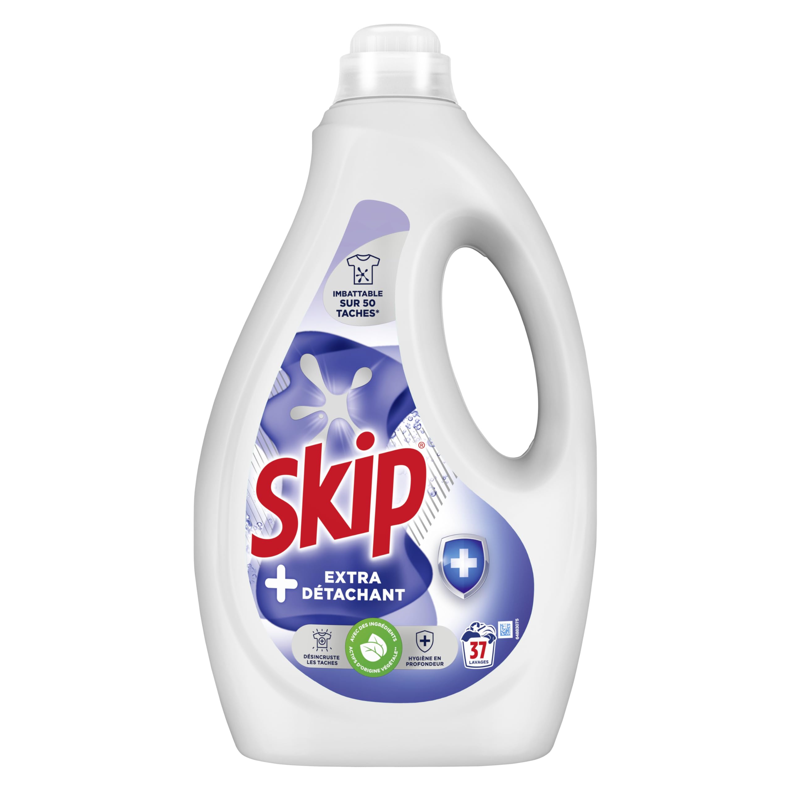 Skip Lessive Liquide Tout en 1 Extra Détachant, 80 Lavages | Élimine 50 taches tenaces, efficace en cycle court et à froid, formule concentrée pour un linge impeccable