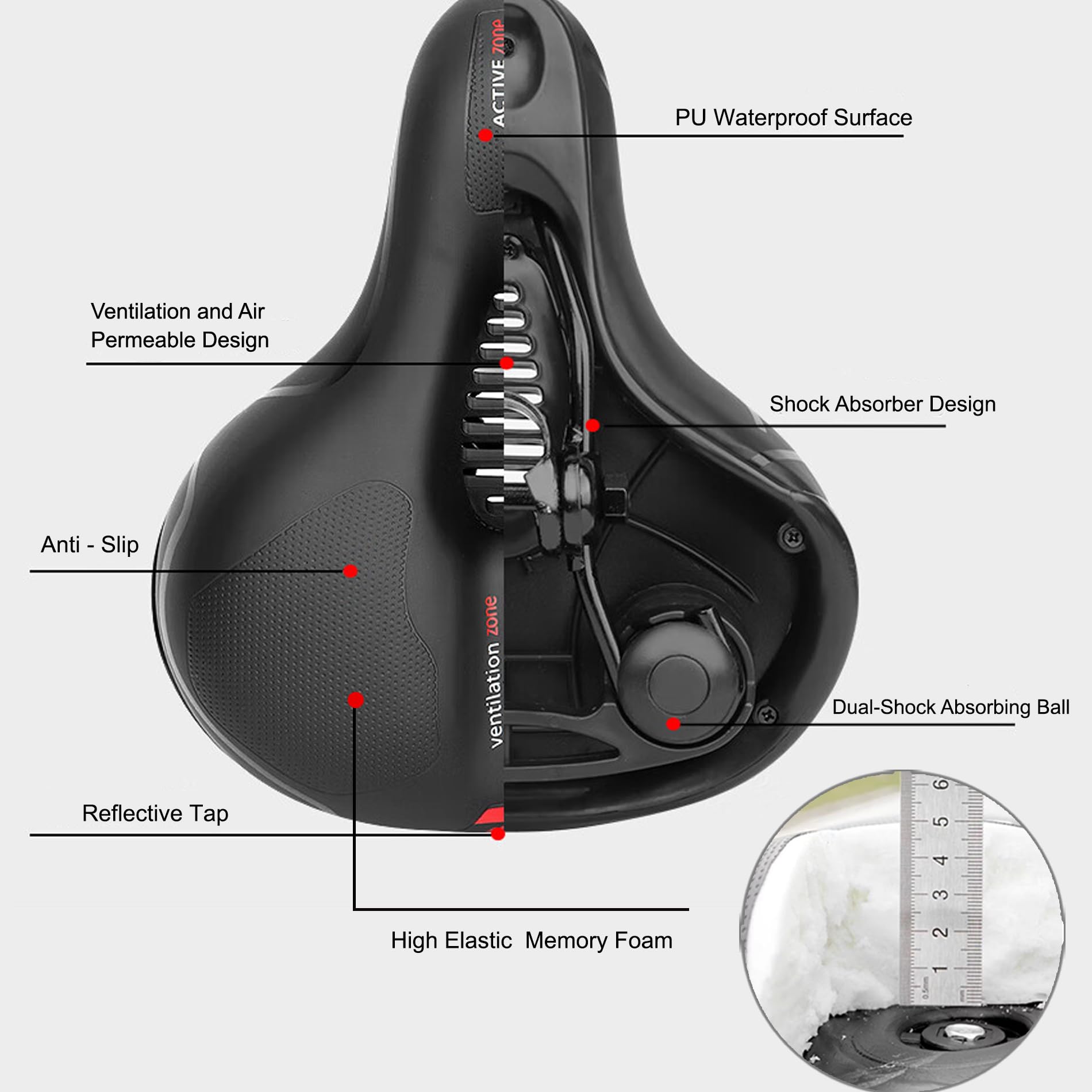 Selle de vélo ergonomique en gel confortable pour homme et femme - Avec housse étanche et clé à molette, douce, respirante, amortissante pour la plupart des vélos
