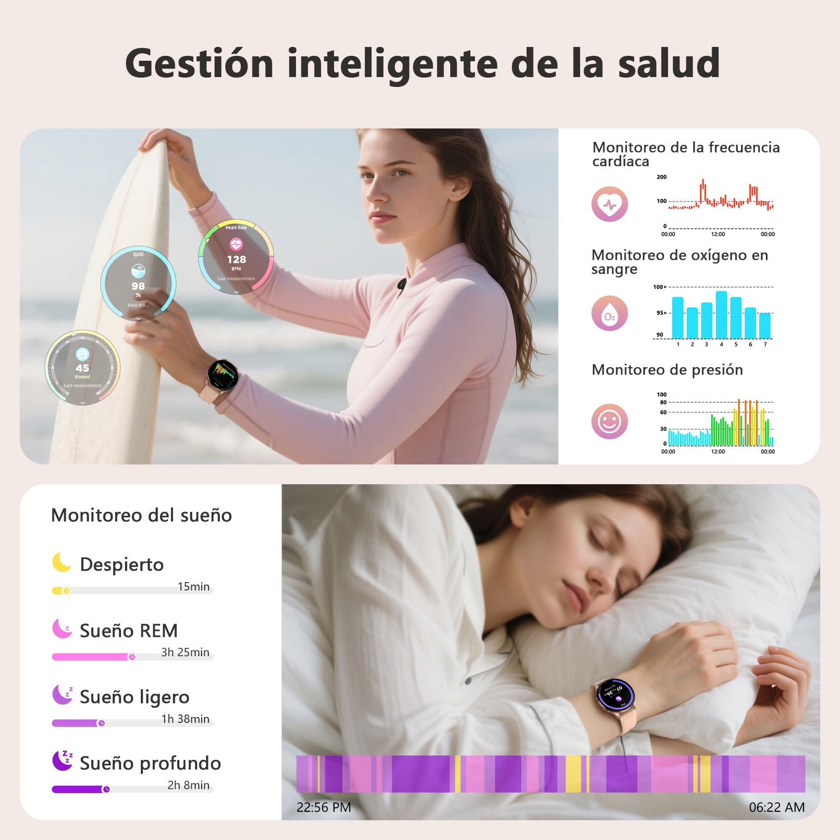 Blackview Smartwatch, Llamadas Bluetooth, Pantalla AMOLED de 1.43 Pulgadas, SpO2/Pulsómetro/Monitor de Sueño, Reloj Inteligente Mujer con 100+ Modos Deportivos, Whatsapp Mensaje, para Android & iOS