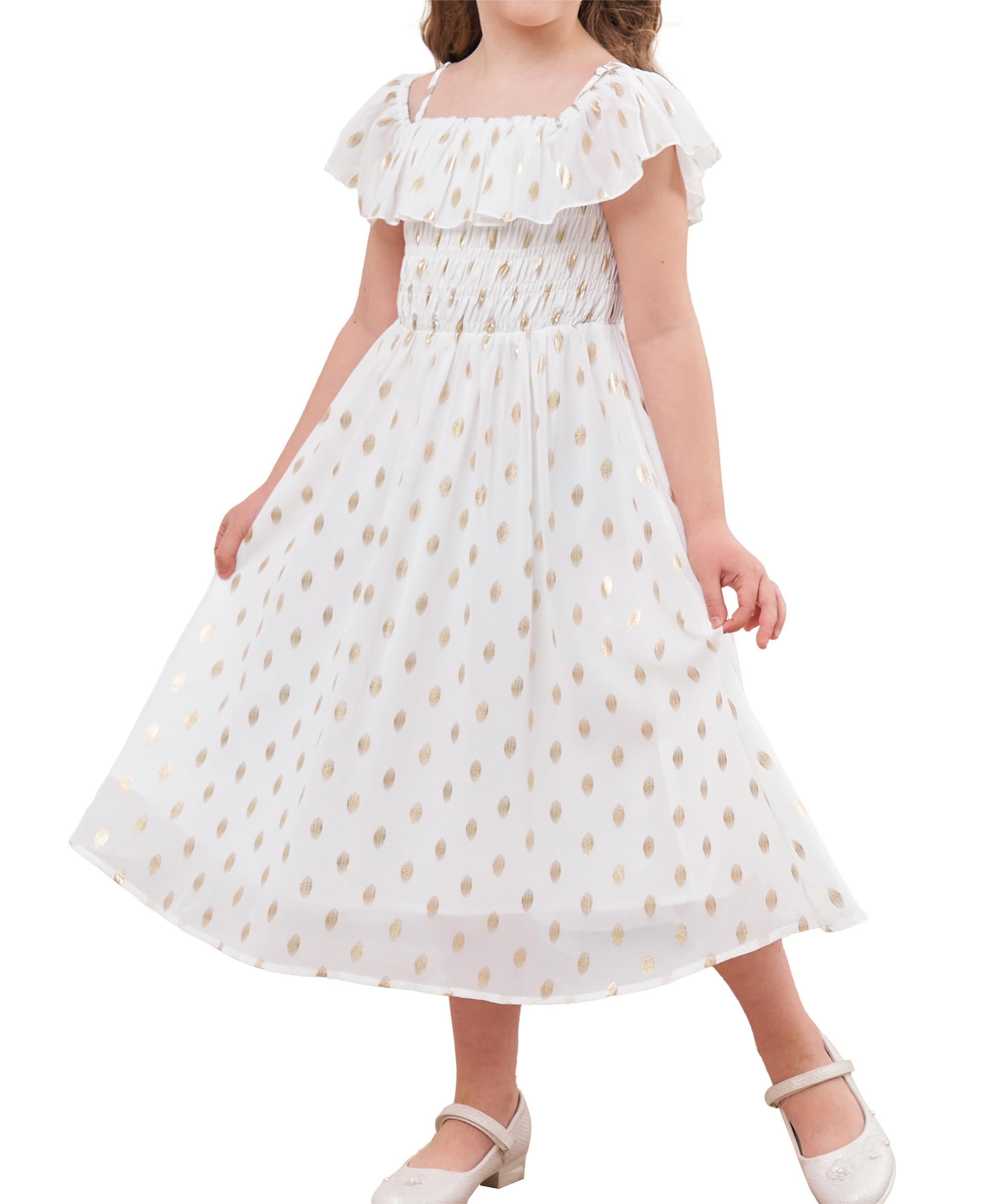 GRACE KARIN 2024 Vestido de gasa de manga corta para niñas con hombros descubiertos, línea A, vestido casual, festivo, princesa, vestidos de vacaciones