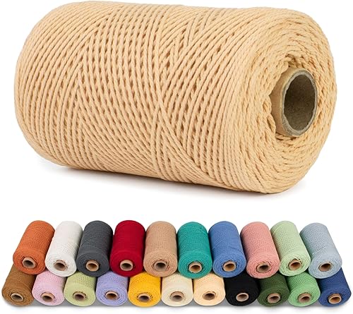 Cordón de macramé de 0.039 pulgadas, cuerda de algodón de color de 218 yardas, cuerda de algodón torcido de 3 hebras para manualidades, hilo de