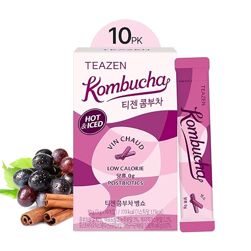 TEAZEN Té de kombucha con sabor a vino Mulled, probióticos vivos y posbióticos, relajación y calor para resfriados y dolor de garganta, sin azúcar,