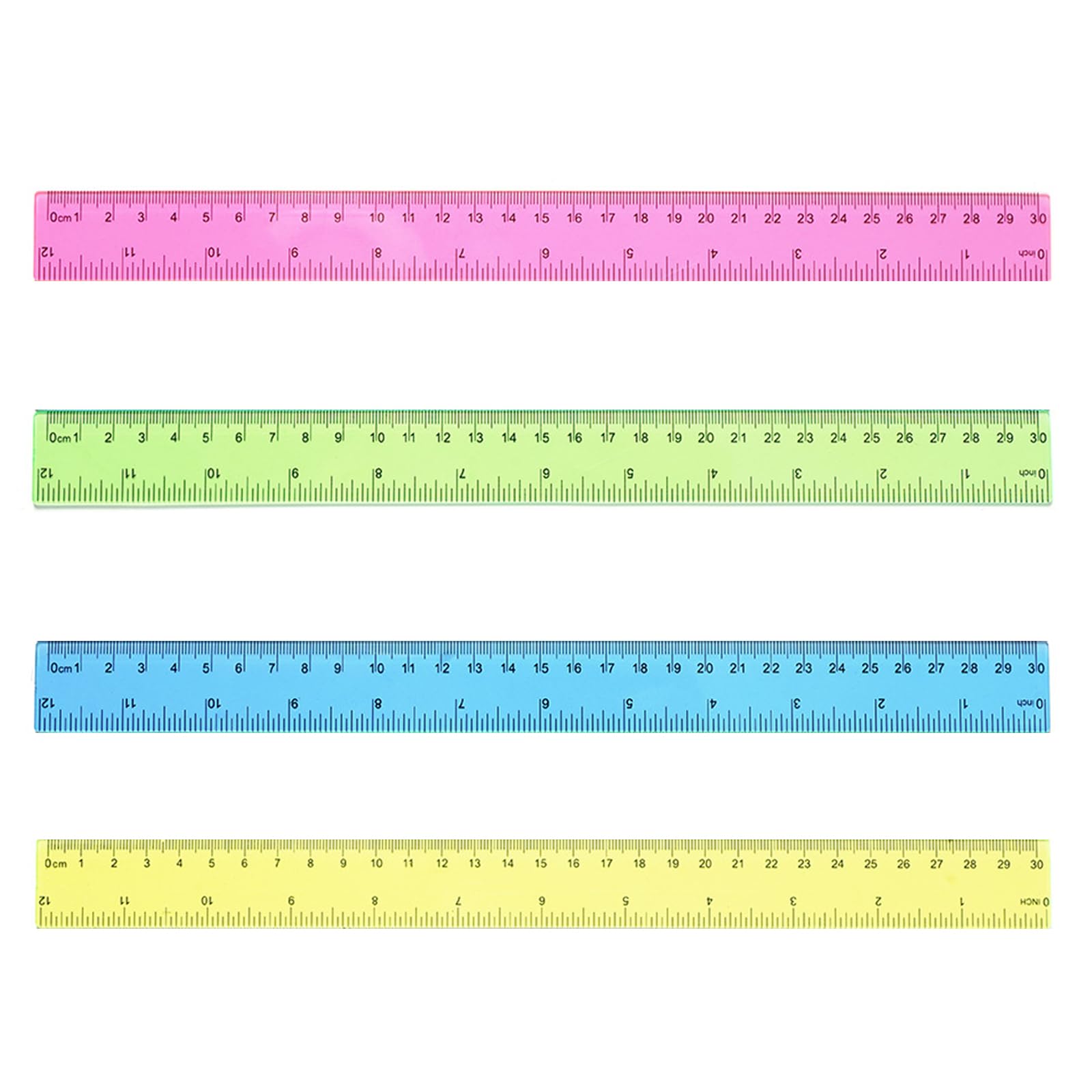 RTRTGS 4 Piezas Regla transparente de 30 cm con borde de tinta para niños y estudiantes, ligera, material escolar y de oficina