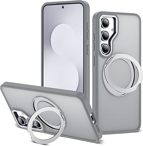 Miniatura 56 de Funda para Samsung Galaxy S25 con soporte de anillo magnético giratorio de 360°, compatible con protección militar Mag-Safe, a prueba de golpes,