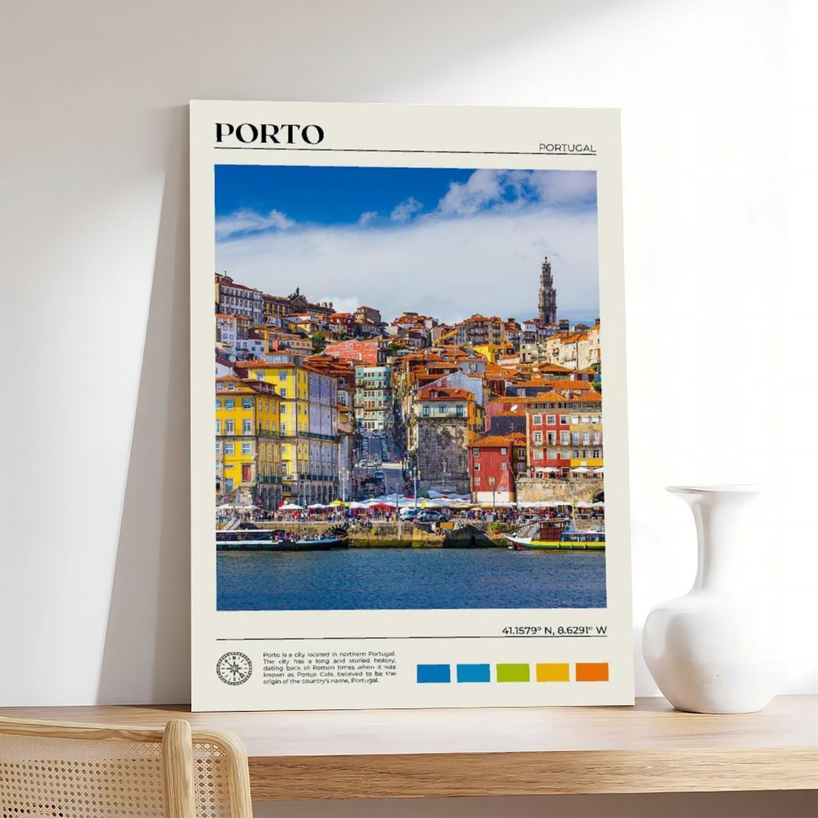 Echtes Foto, Poster, Kunstdruck auf Leinwand, Motiv: Porto, Dekoration für Schlafzimmer, Büro, Zimmer, Geschenk, 40,6 x 61 cm (L x B)
