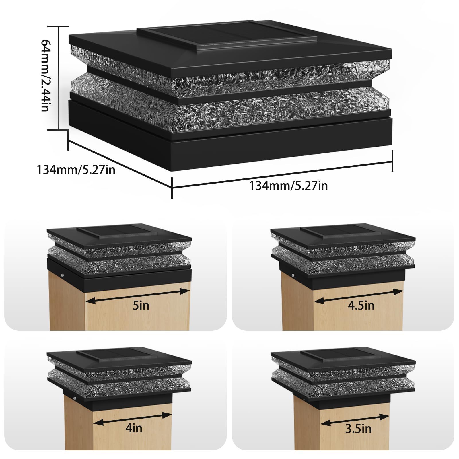 2 Stück Solar Pfostenkappe 9x9 10x10 11x11 12x12 13x13, Solar Pfostenleuchten für Außen mit 3 Lichtmodi, Wasserdicht Solarleuchte Garten Zaunpfosten Lampe für Holz/Vinyl Pfosten, Terrasse