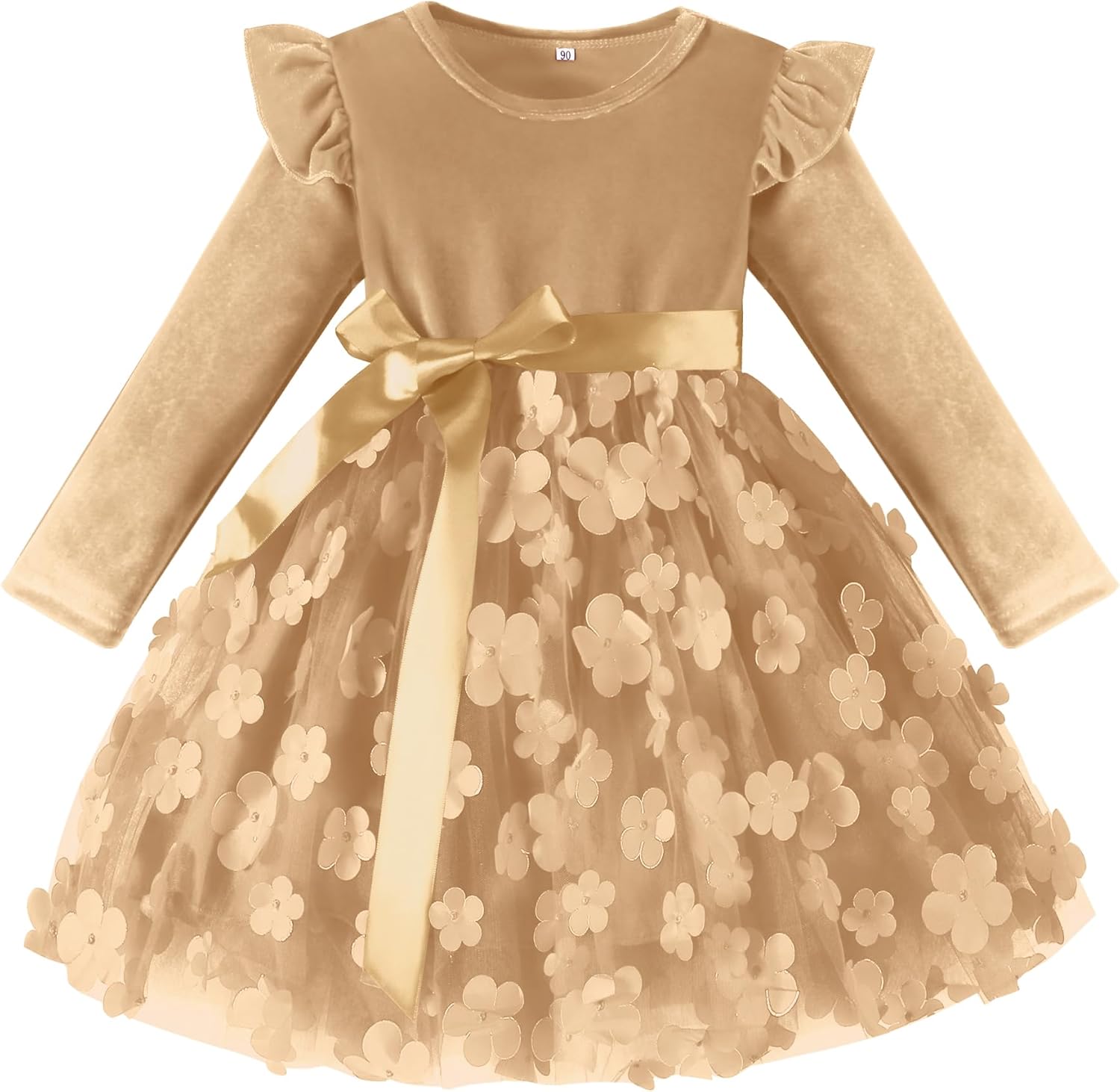 Toddler Girls Tutu Dresses Velvet Long Sleeve Dress for Little Girls Flower Ruffle Winter for Princess Holiday Party