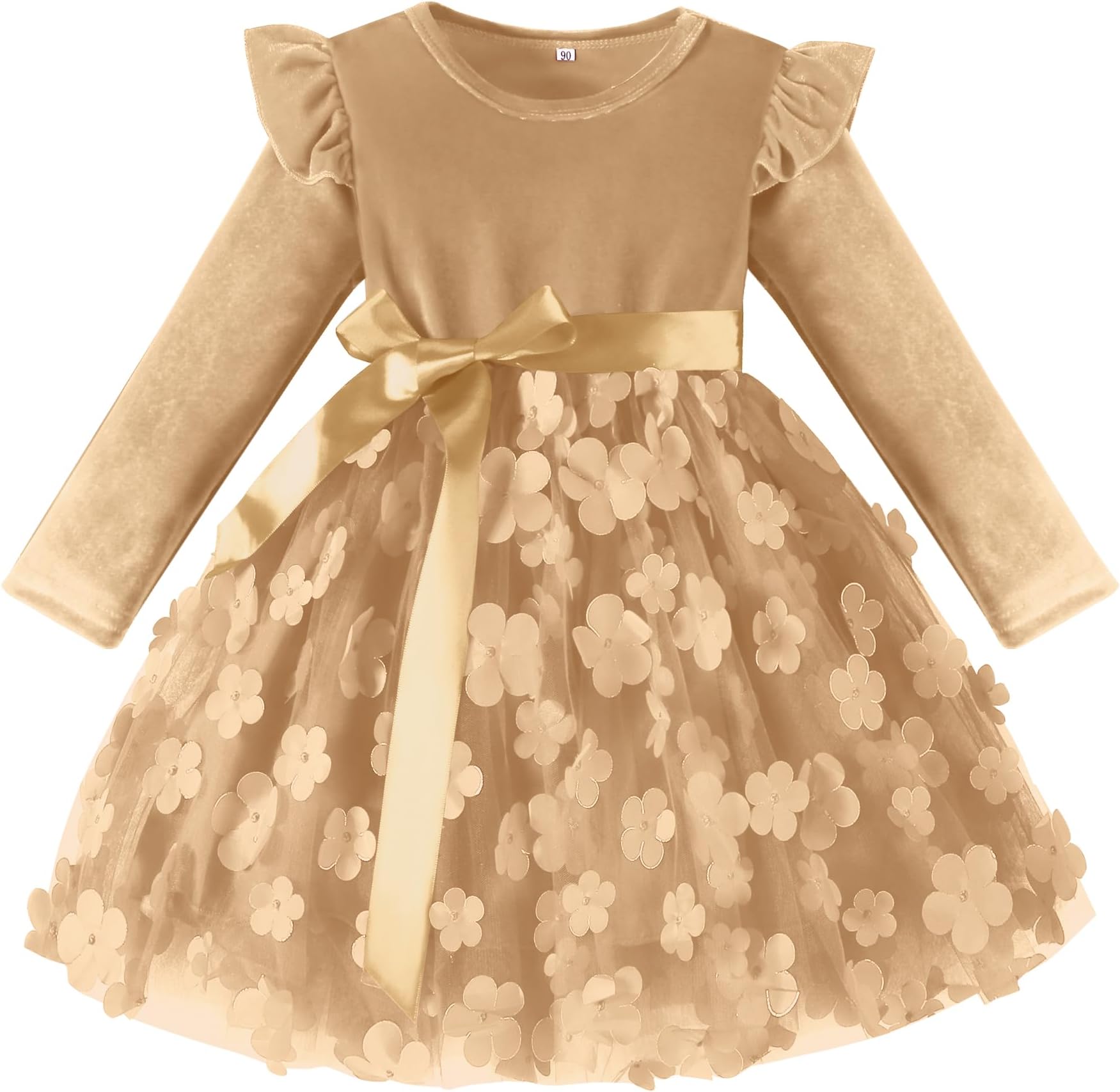 Toddler Girls Tutu Dresses Velvet Long Sleeve Dress for Little Girls Flower Ruffle Winter for Princess Holiday Party